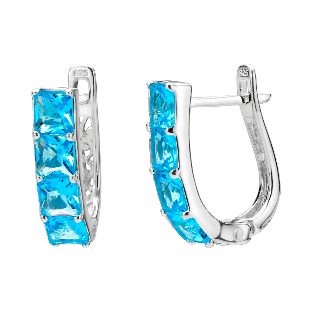 925 STERLING SILVER EARRINGS WITH GLASS BLUE ZIRCON SQUARE SHAPE