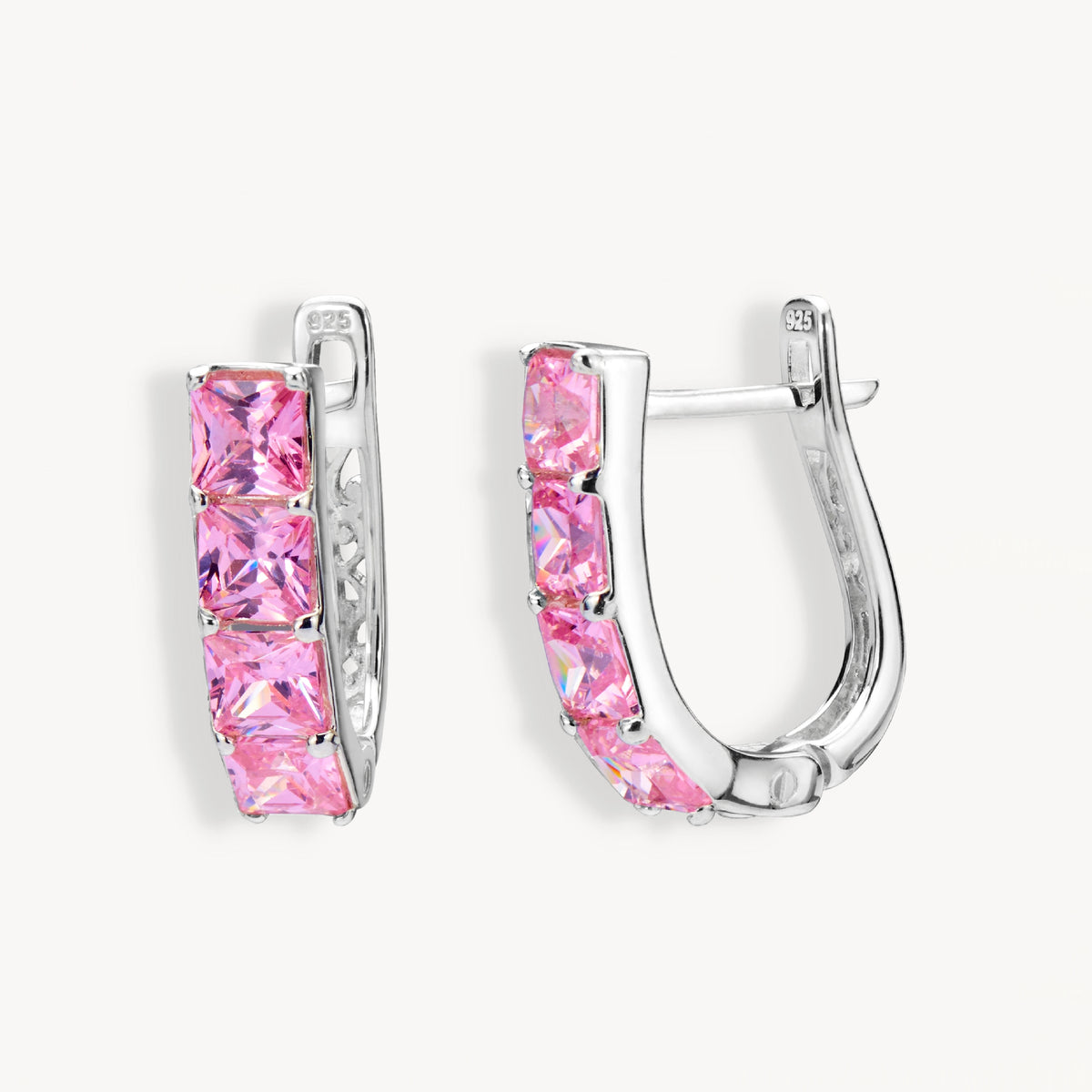 925 STERLING SILVER EARRINGS WITH CUBIC ZIRCONIA PINK SQUARE SHAPE
