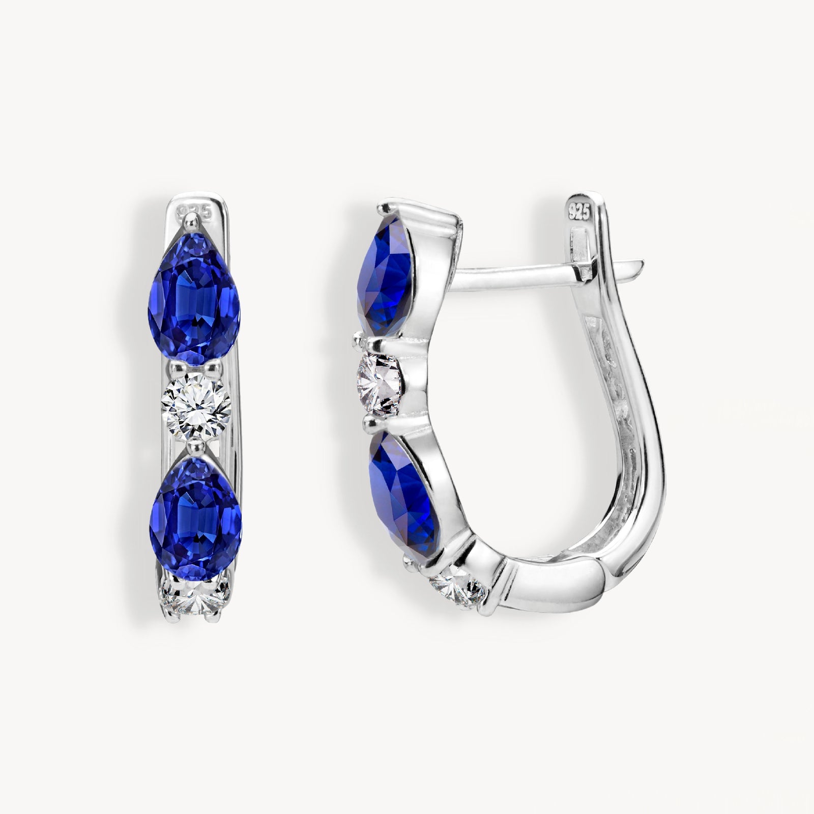 925 STERLING SILVER EARRINGS WITH CUBIC ZIRCONIA TANZANITE PEAR SHAPE