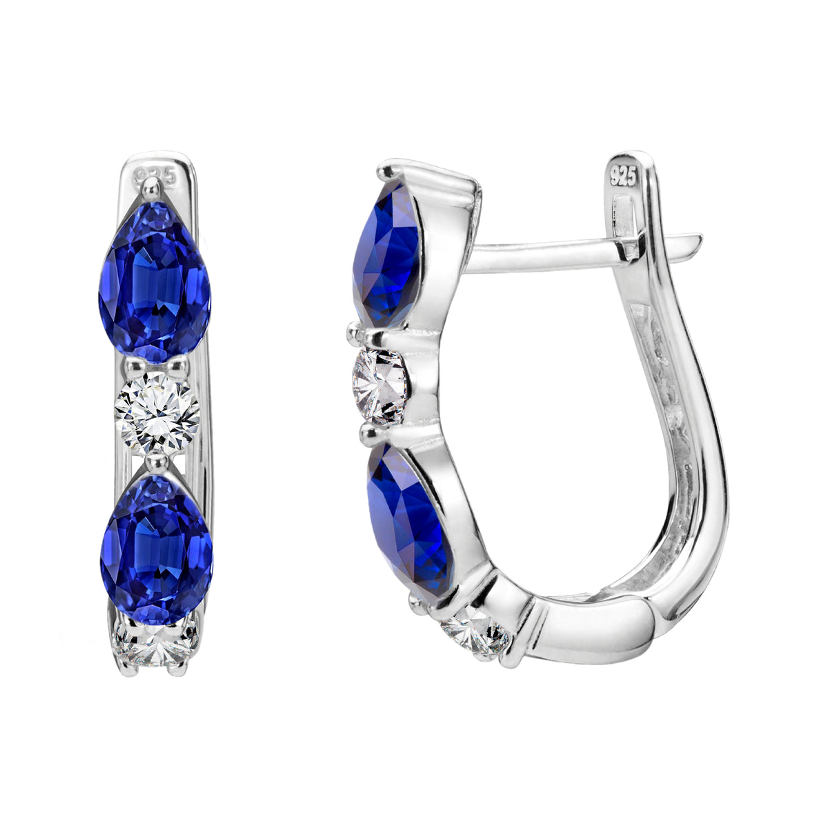 925 STERLING SILVER EARRINGS WITH CUBIC ZIRCONIA TANZANITE PEAR SHAPE