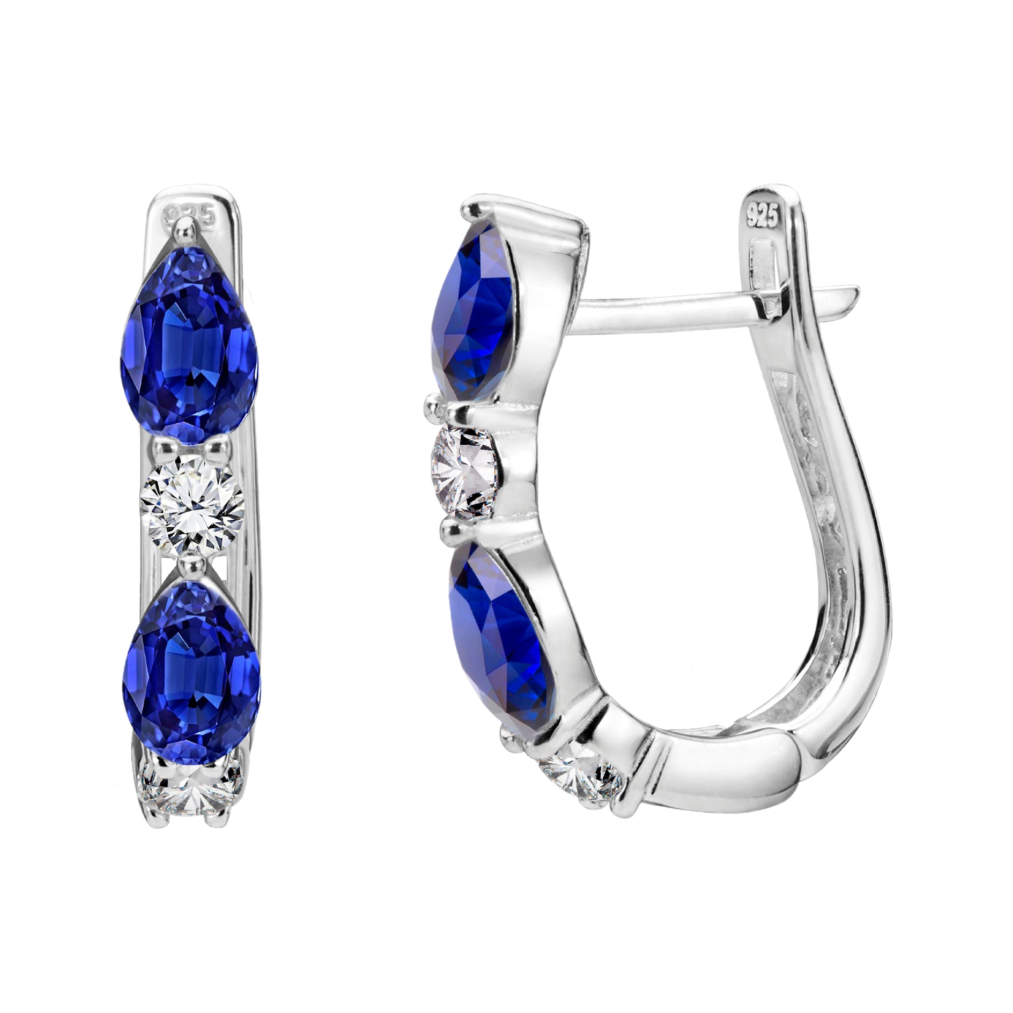 925 STERLING SILVER EARRINGS WITH CUBIC ZIRCONIA TANZANITE PEAR SHAPE