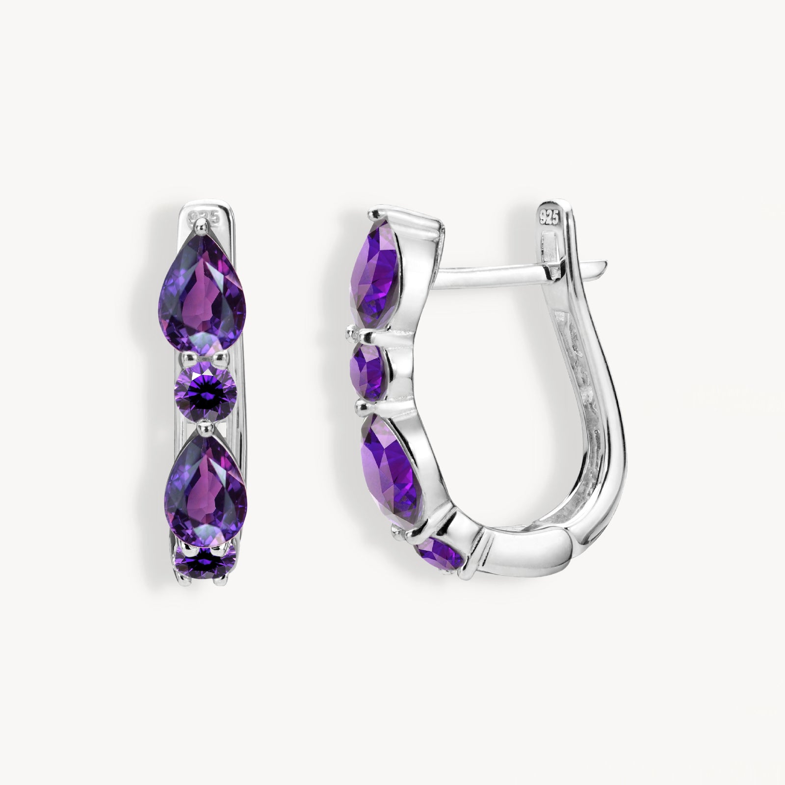 925 STERLING SILVER EARRINGS WITH CUBIC ZIRCONIA AMETHYST PEAR SHAPE