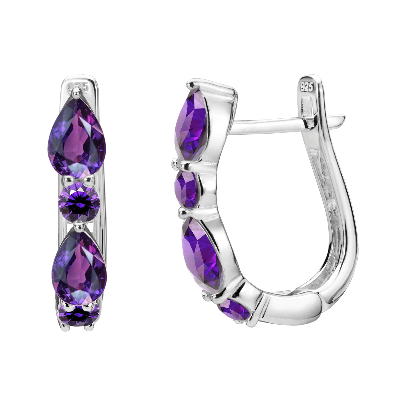 925 STERLING SILVER EARRINGS WITH CUBIC ZIRCONIA AMETHYST PEAR SHAPE