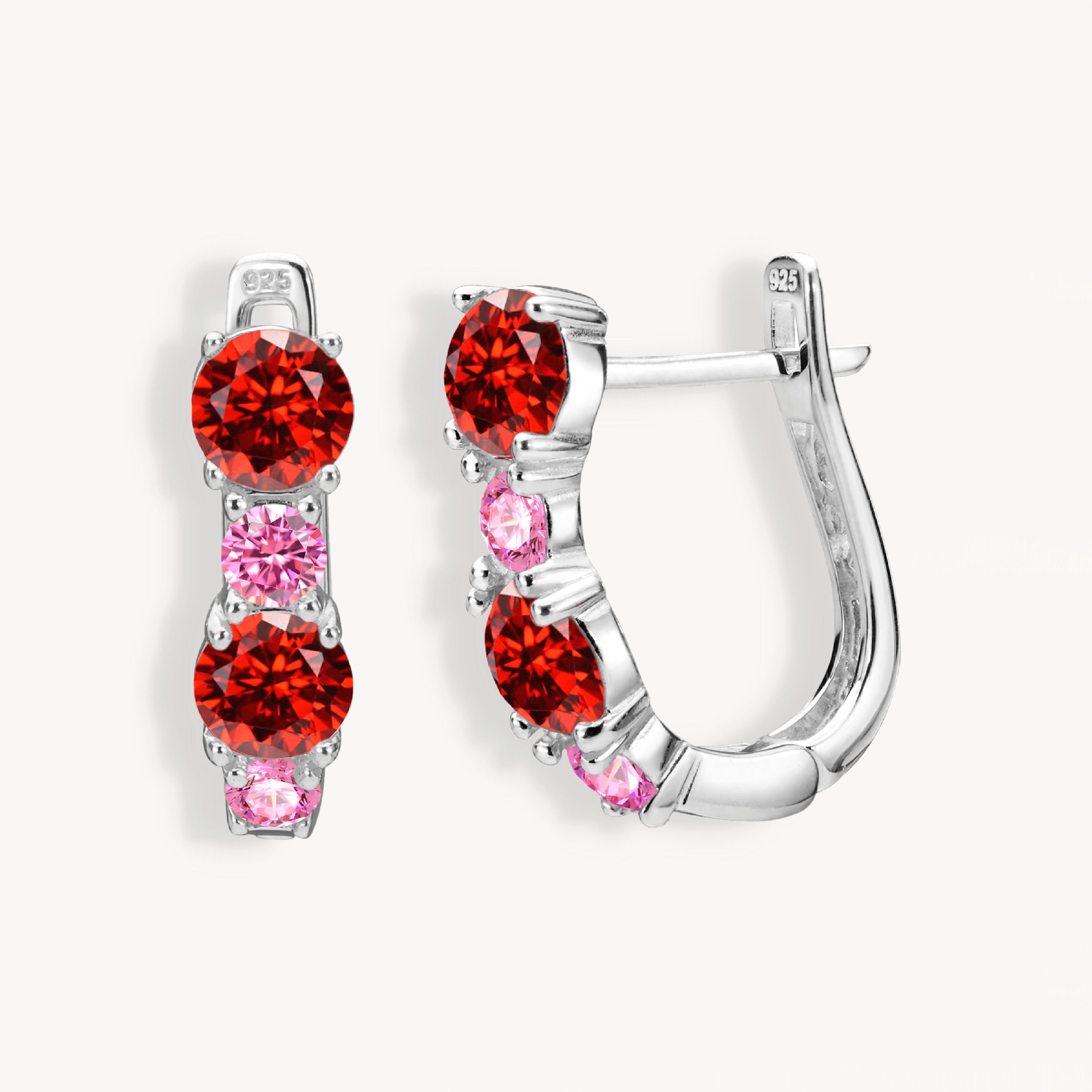 925 STERLING SILVER EARRINGS WITH GLASS RUBY ROUND SHAPE