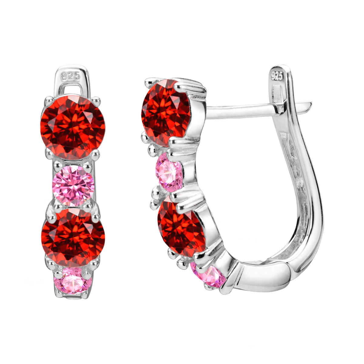 925 STERLING SILVER EARRINGS WITH GLASS RUBY ROUND SHAPE