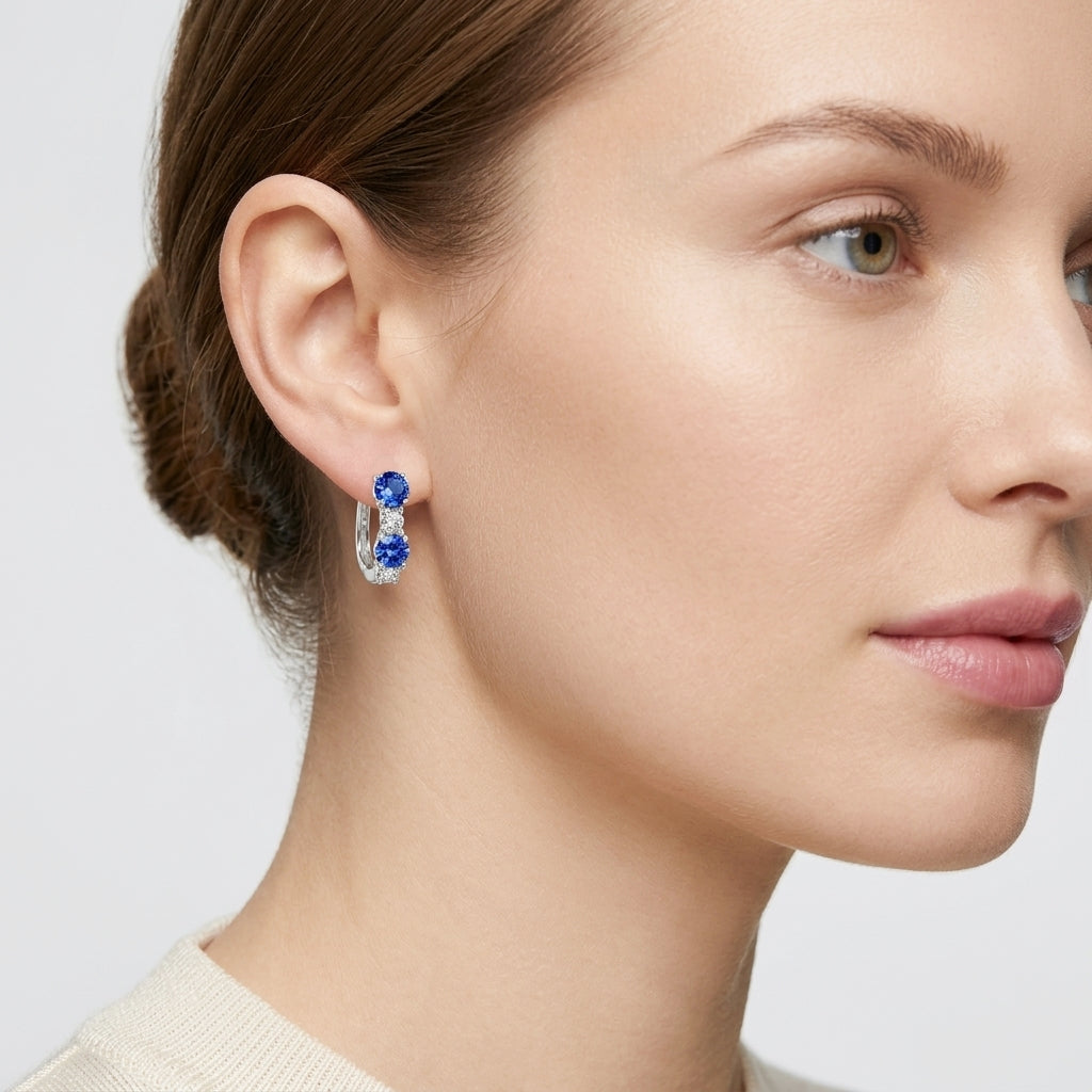 925 STERLING SILVER EARRINGS WITH CUBIC ZIRCONIA TANZANITE ROUND SHAPE