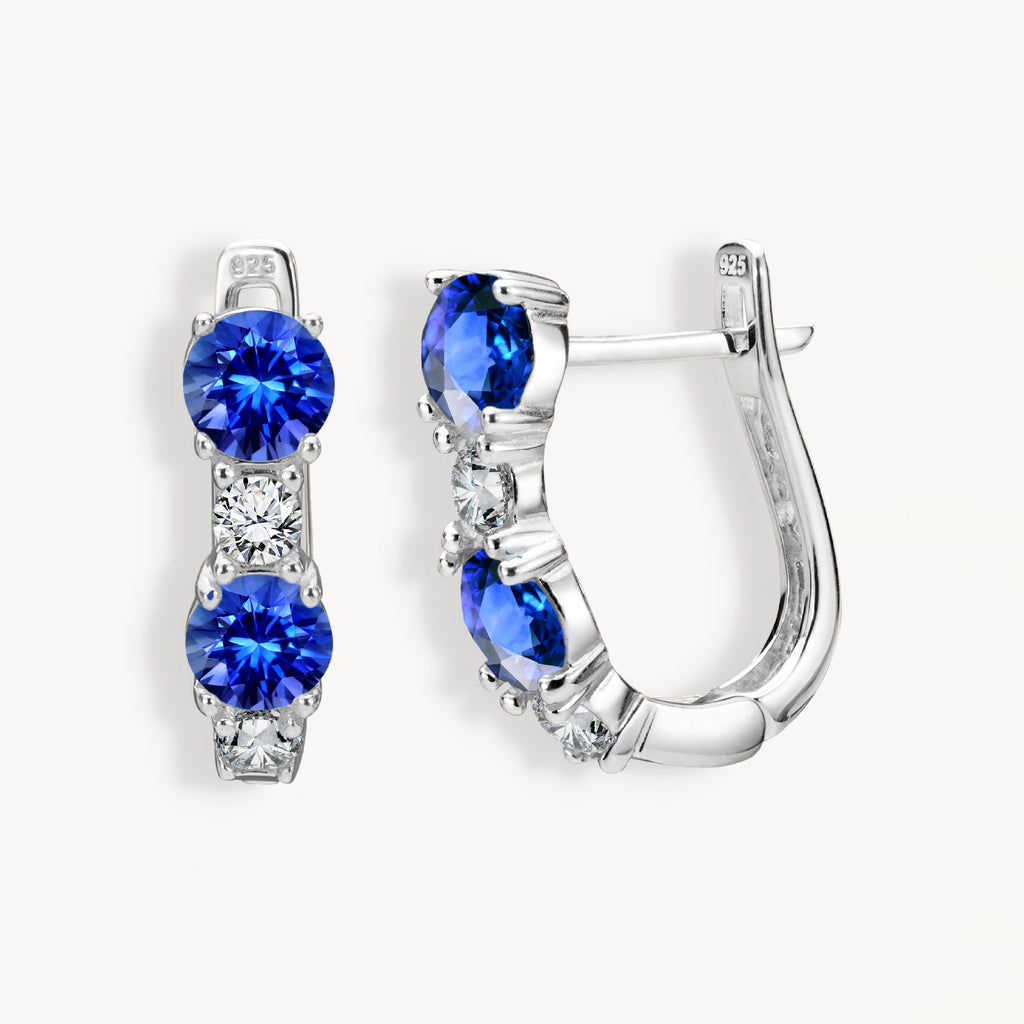 925 STERLING SILVER EARRINGS WITH CUBIC ZIRCONIA TANZANITE ROUND SHAPE