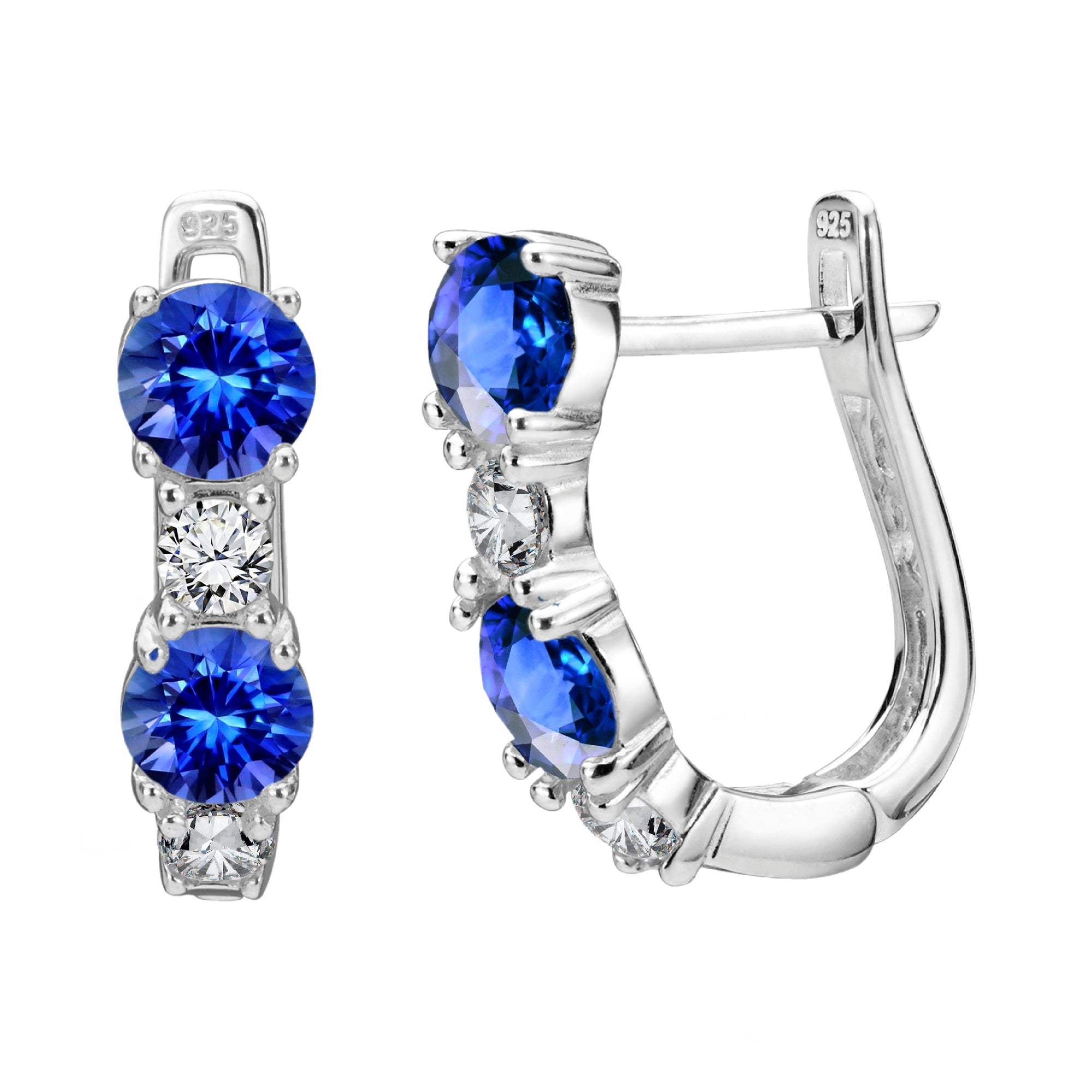 925 STERLING SILVER EARRINGS WITH CUBIC ZIRCONIA TANZANITE ROUND SHAPE