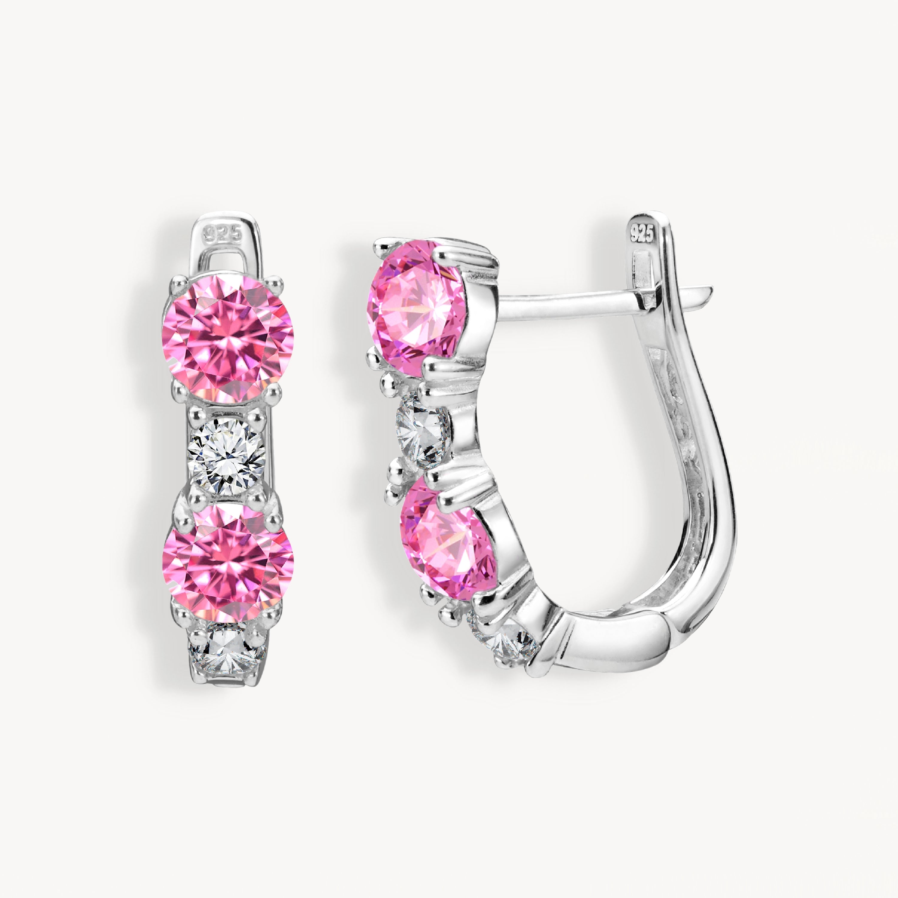 925 STERLING SILVER EARRINGS WITH CUBIC ZIRCONIA PINK ROUND SHAPE