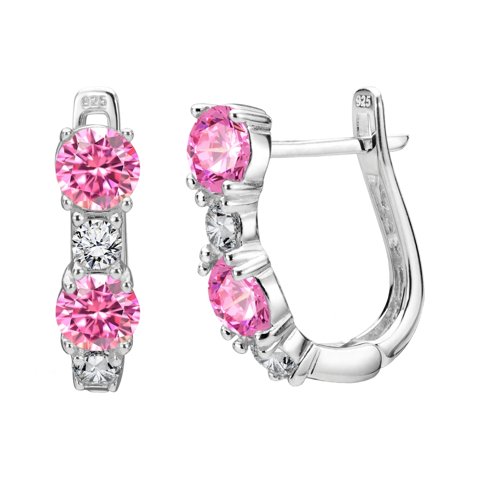 925 STERLING SILVER EARRINGS WITH CUBIC ZIRCONIA PINK ROUND SHAPE