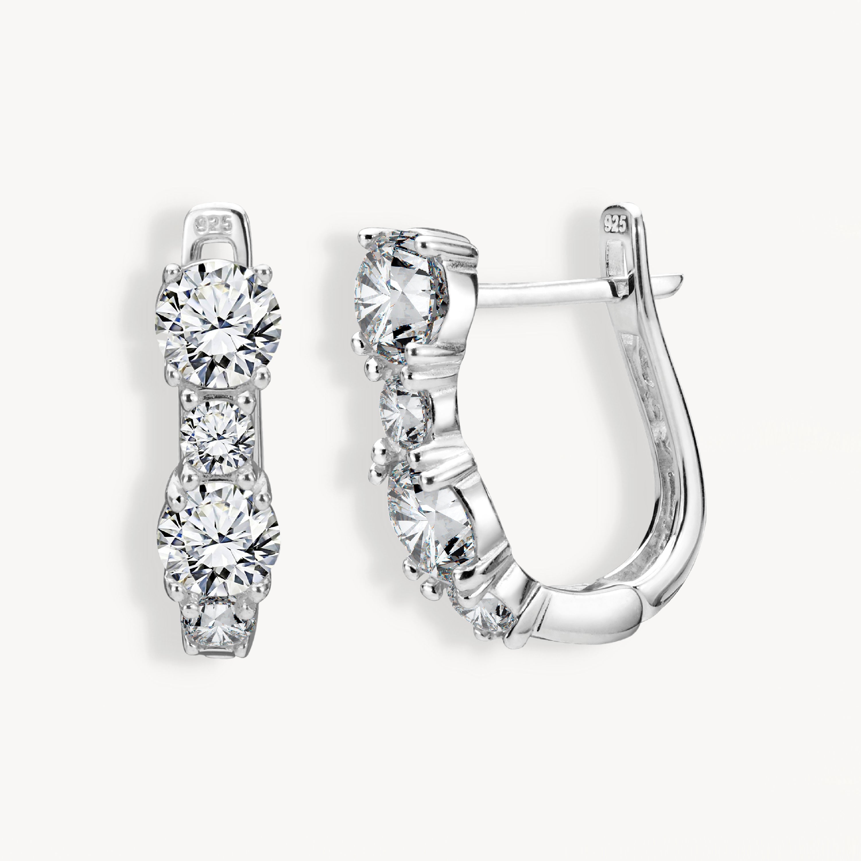 925 STERLING SILVER EARRINGS WITH CUBIC ZIRCONIA WHITE ROUND SHAPE