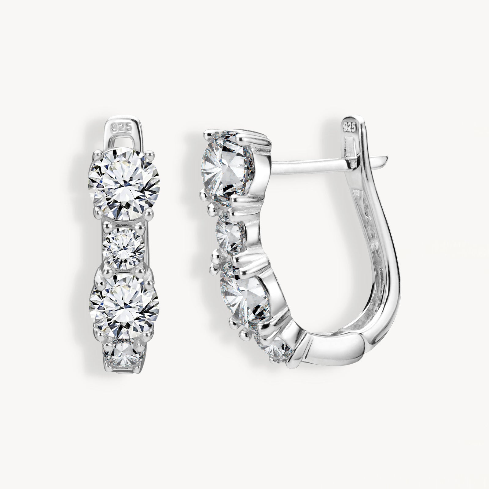 925 STERLING SILVER EARRINGS WITH CUBIC ZIRCONIA WHITE ROUND SHAPE