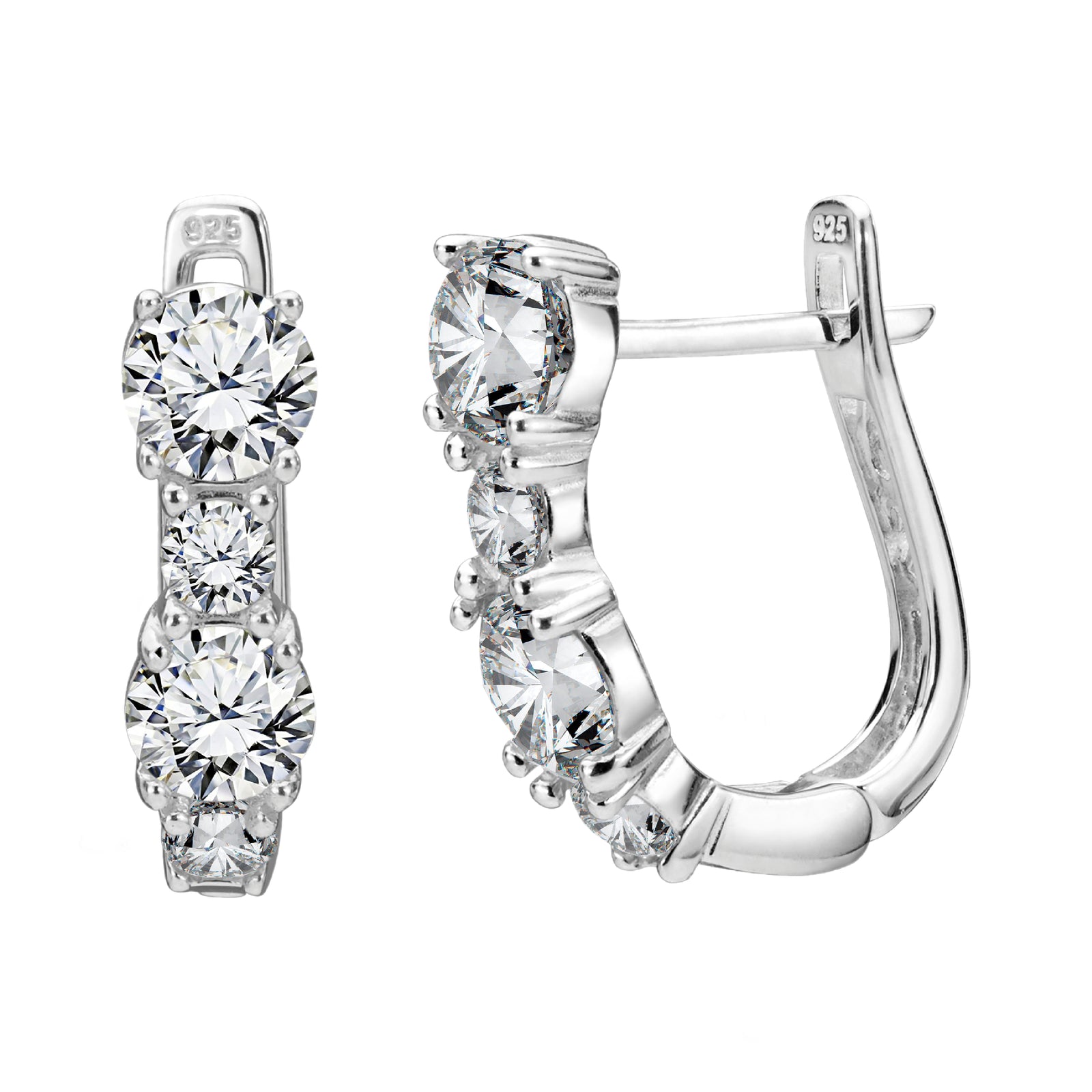 925 STERLING SILVER EARRINGS WITH CUBIC ZIRCONIA WHITE ROUND SHAPE