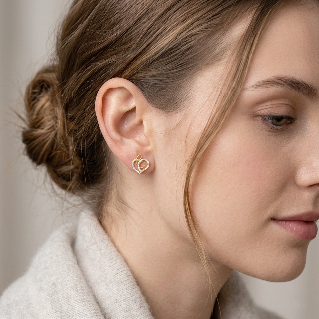 925 STERLING SILVER HEART EARRINGS WITH CUBIC ZIRCONIA