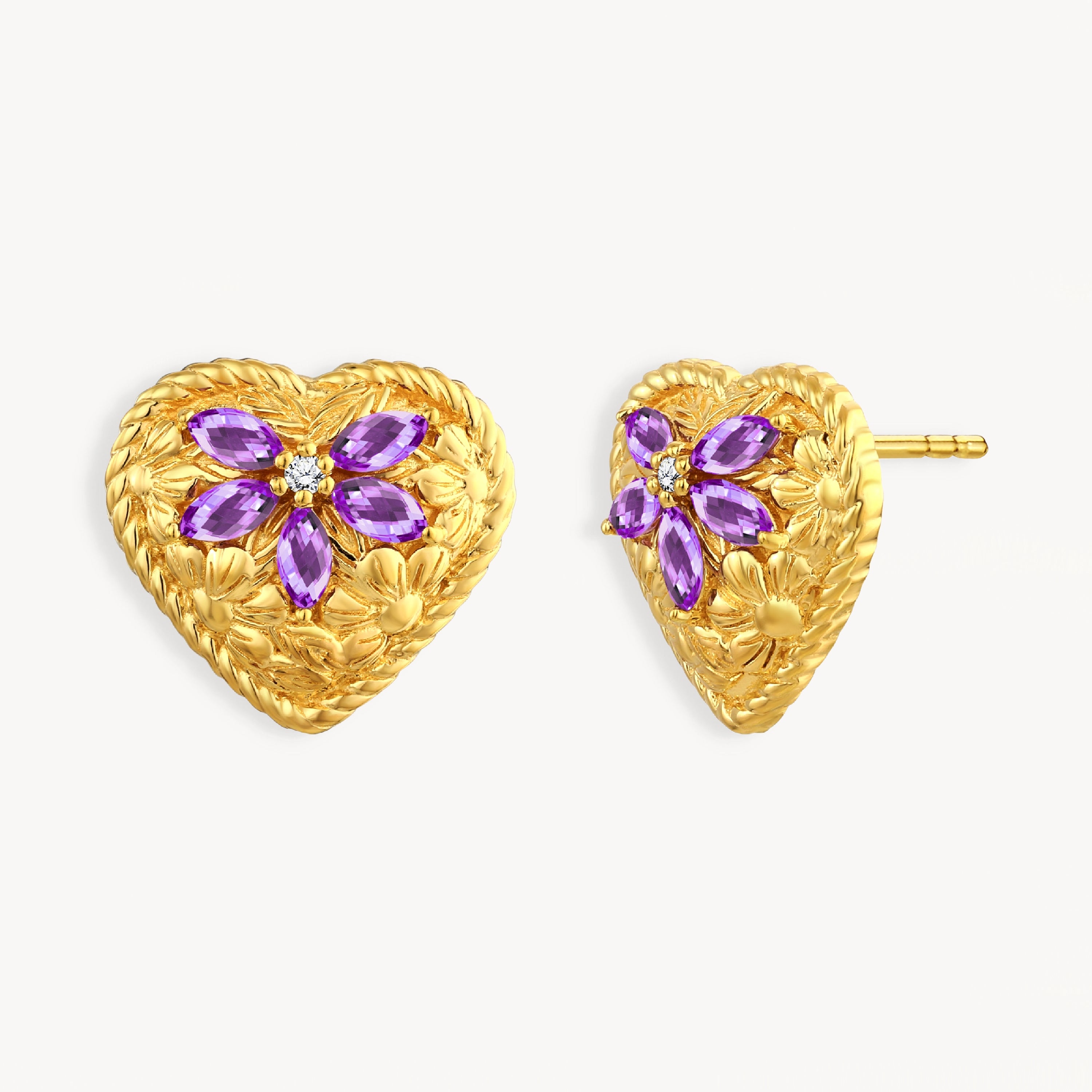 925 STERLING SILVER HEART EARRINGS WITH AMETHYST