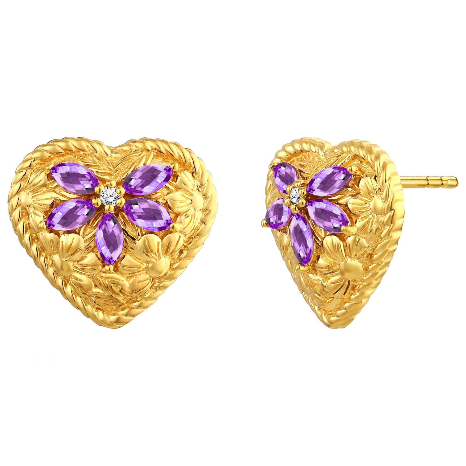 925 STERLING SILVER HEART EARRINGS WITH AMETHYST