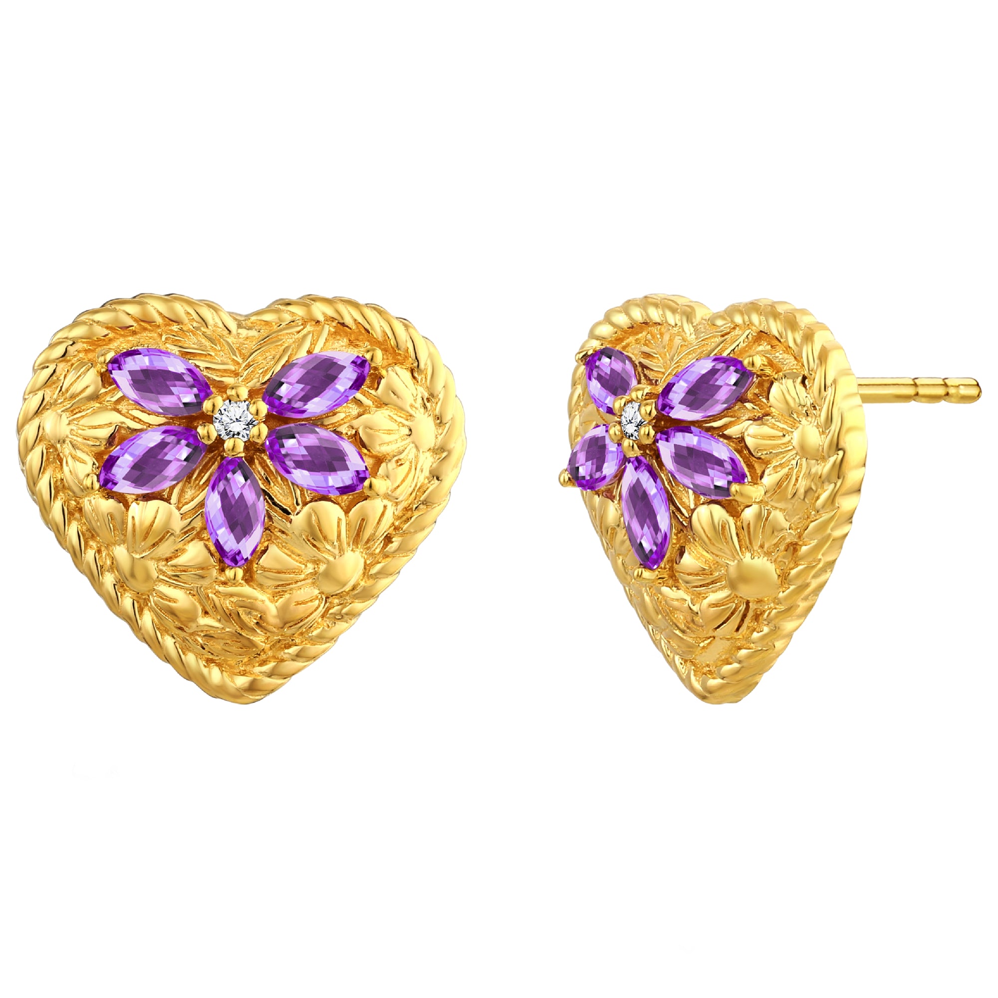925 STERLING SILVER HEART EARRINGS WITH AMETHYST