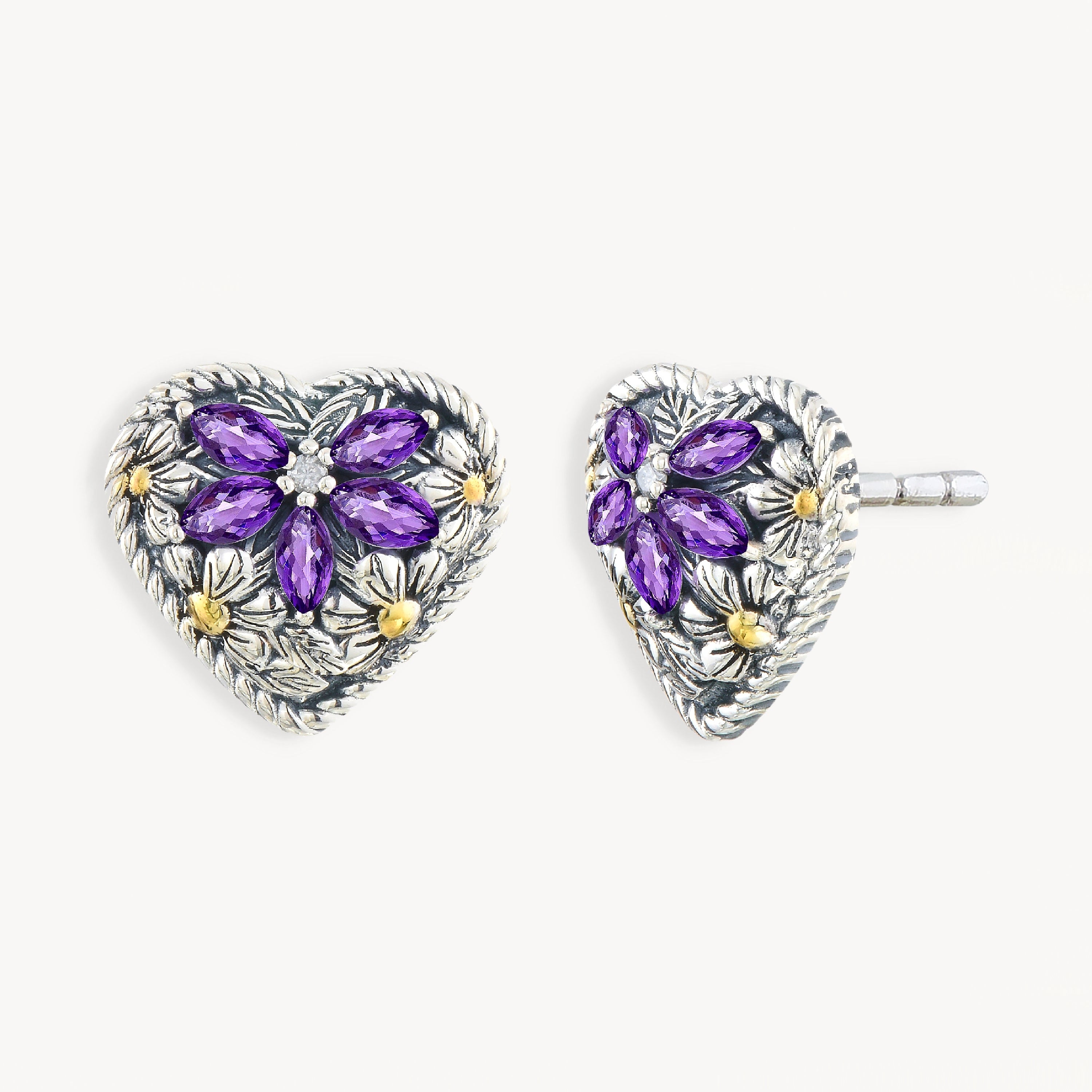 925 STERLING SILVER HEART EARRINGS WITH AMETHYST