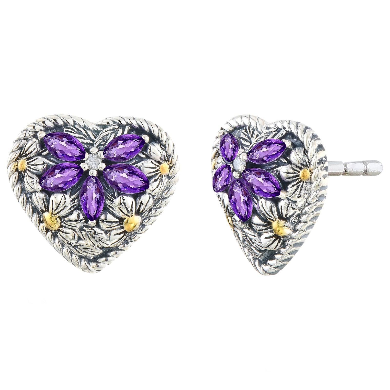 925 STERLING SILVER HEART EARRINGS WITH AMETHYST