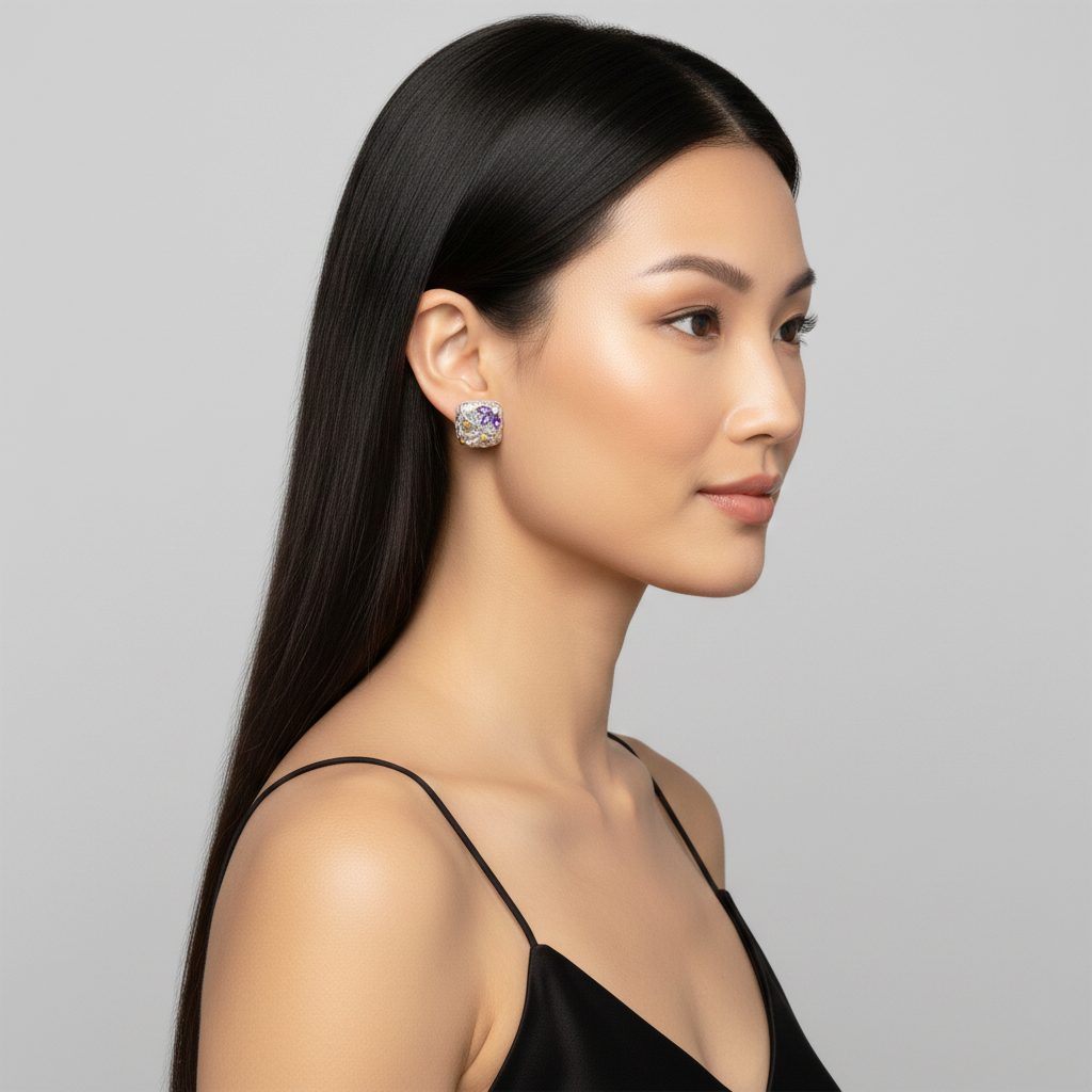 925 STERLING SILVER BLOSSOM CUSHION STUD EARRINGS