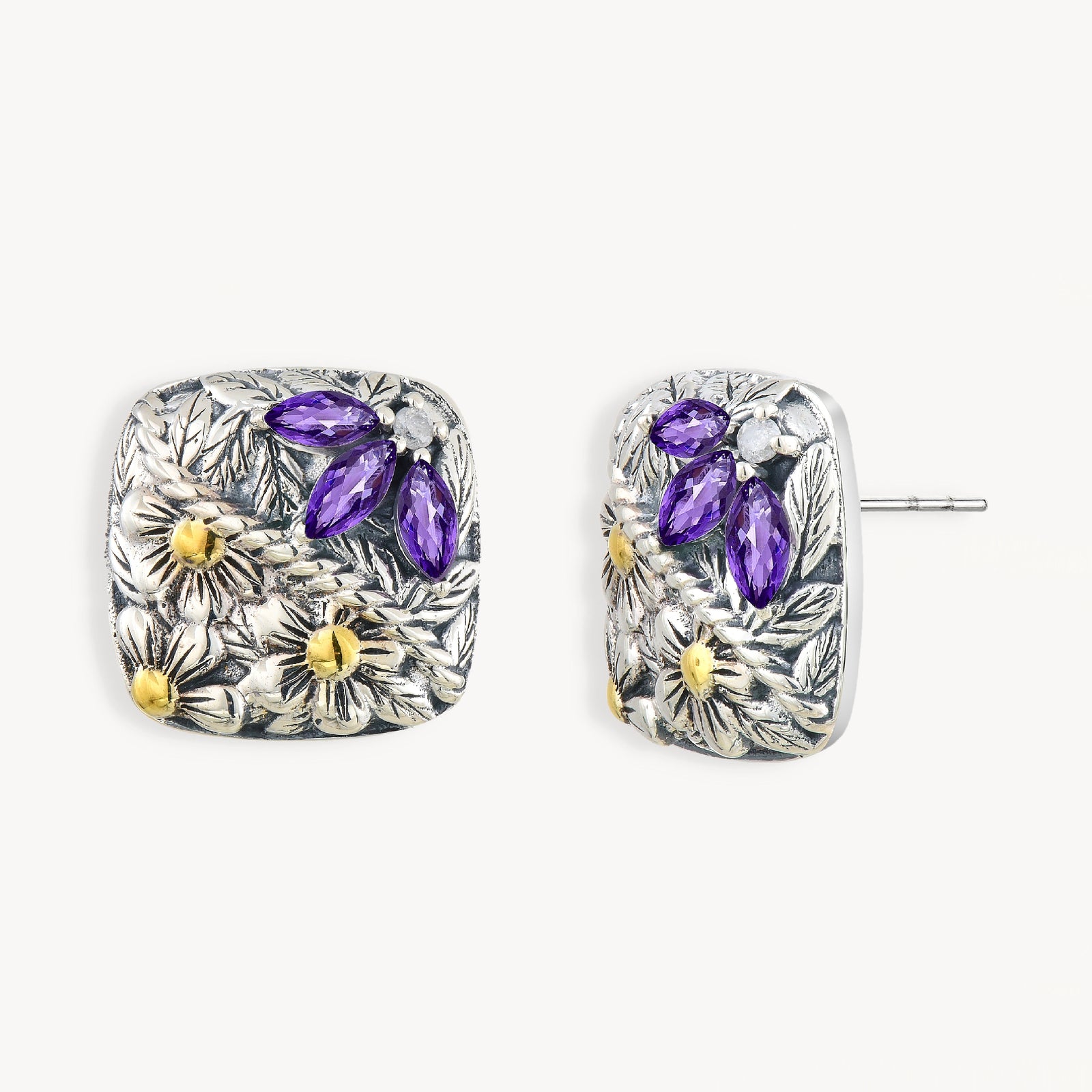 925 STERLING SILVER BLOSSOM CUSHION STUD EARRINGS