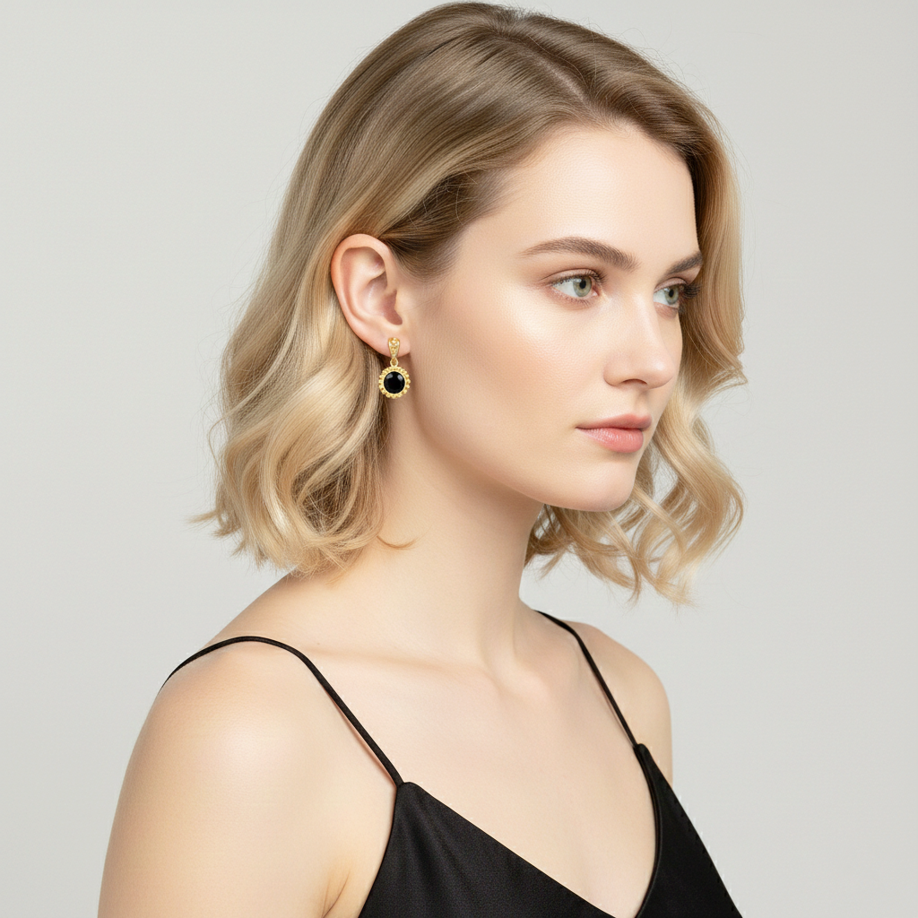 925 STERLING SILVER EARRINGS WITH BLACK ONYX