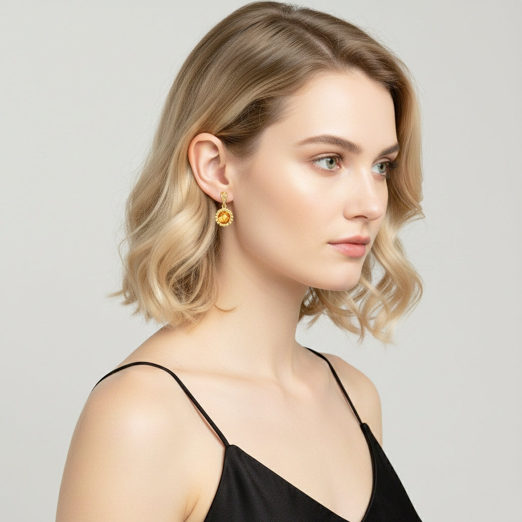 925 STERLING SILVER EARRINGS WITH CITRINE