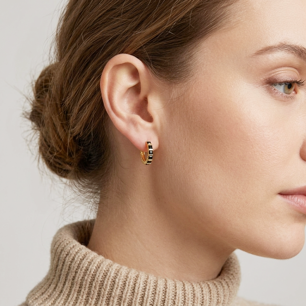 925 STERLING SILVER HUGGIE EARRINGS WITH BLACK ONYX