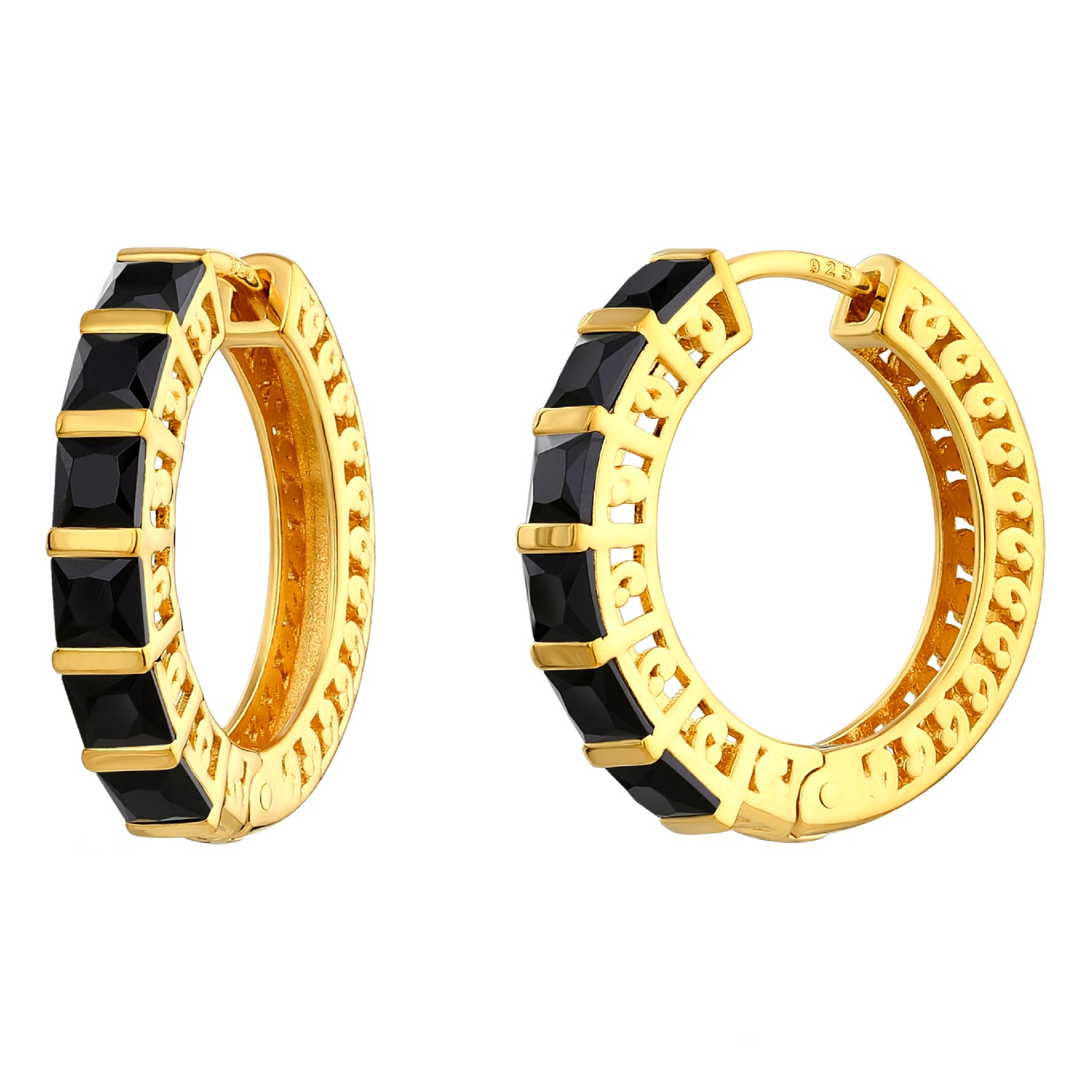 925 STERLING SILVER HUGGIE EARRINGS WITH BLACK ONYX