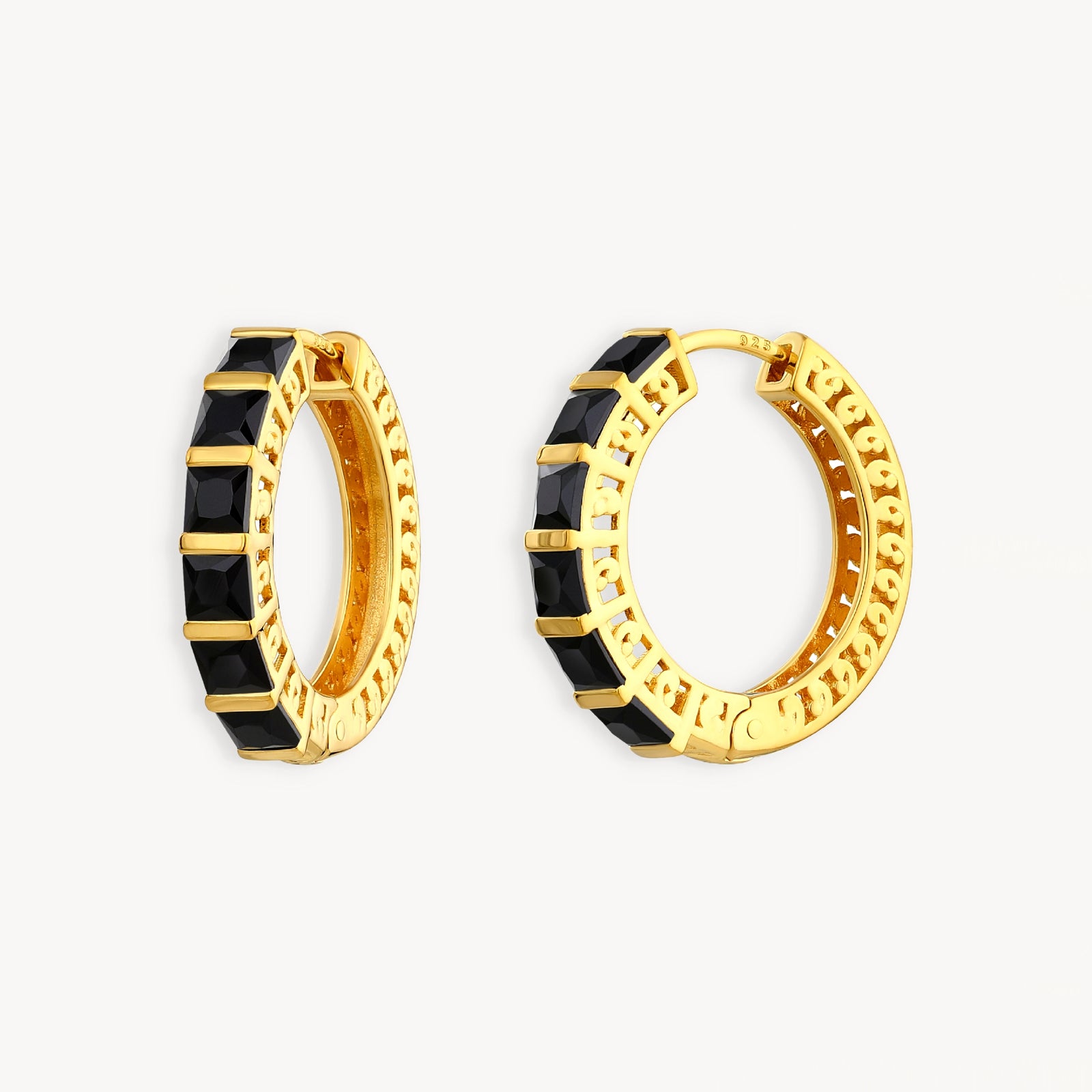 925 STERLING SILVER HUGGIE EARRINGS WITH BLACK ONYX