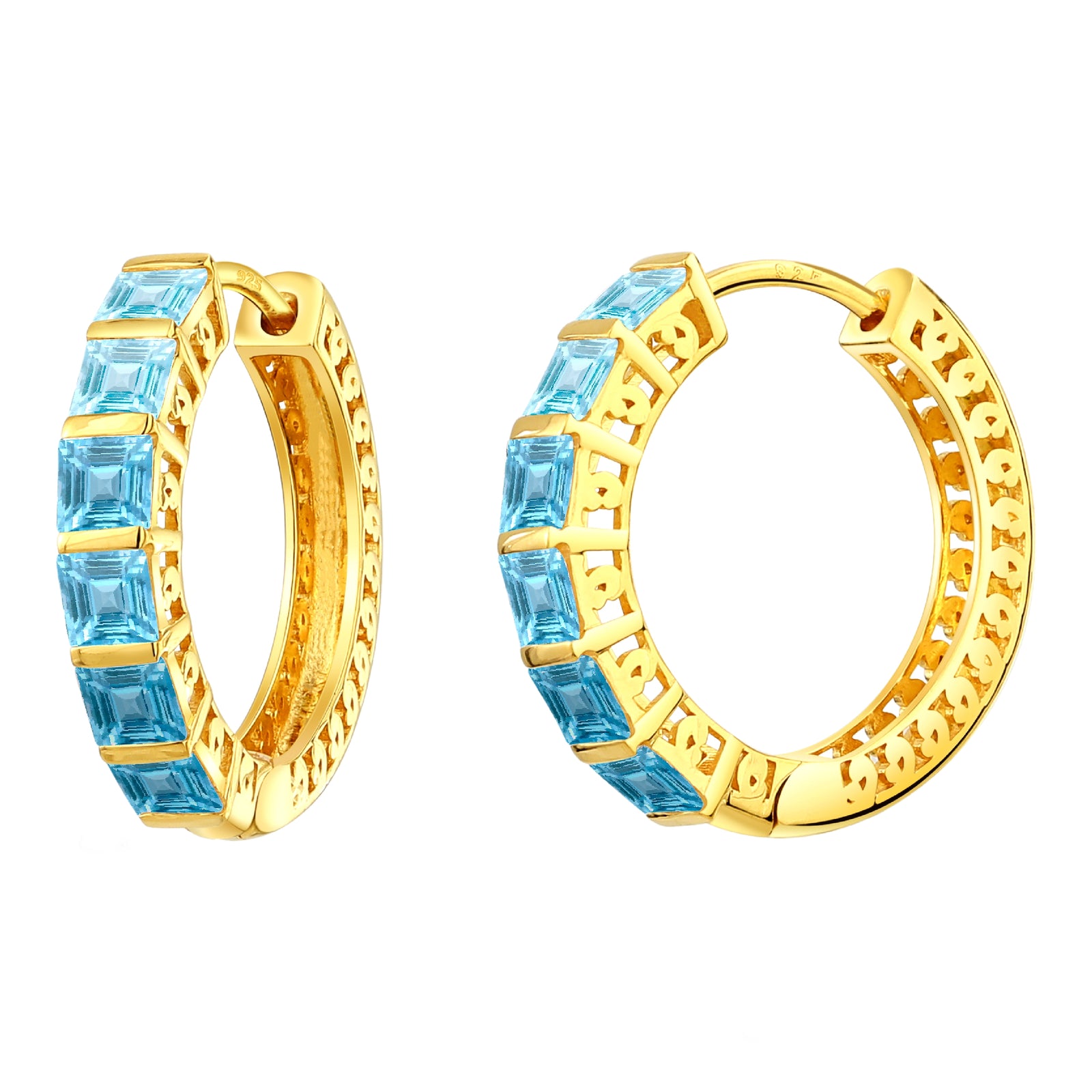 925 STERLING SILVER HUGGIE EARRINGS WITH SWISS BLUE TOPAZ