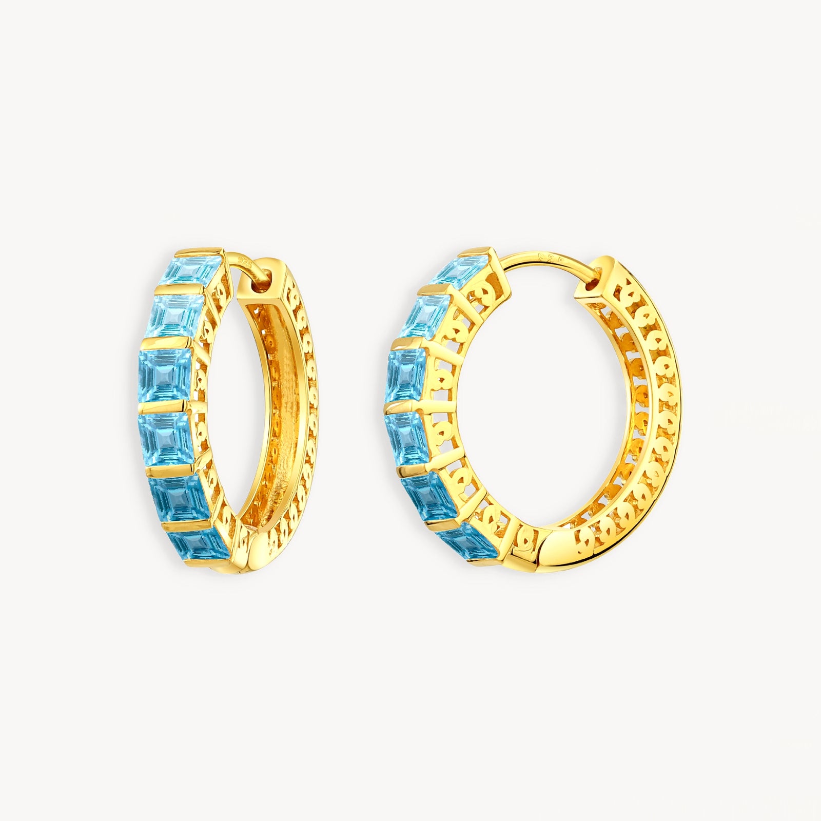 925 STERLING SILVER HUGGIE EARRINGS WITH SWISS BLUE TOPAZ