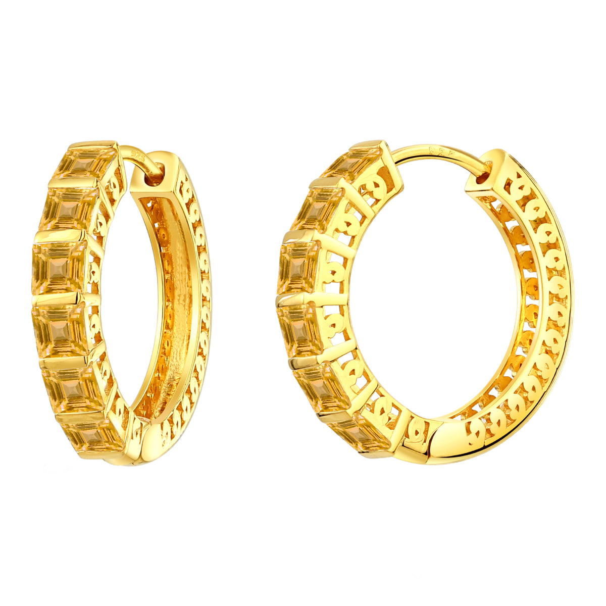 925 STERLING SILVER HUGGIE EARRINGS WITH CITRINE