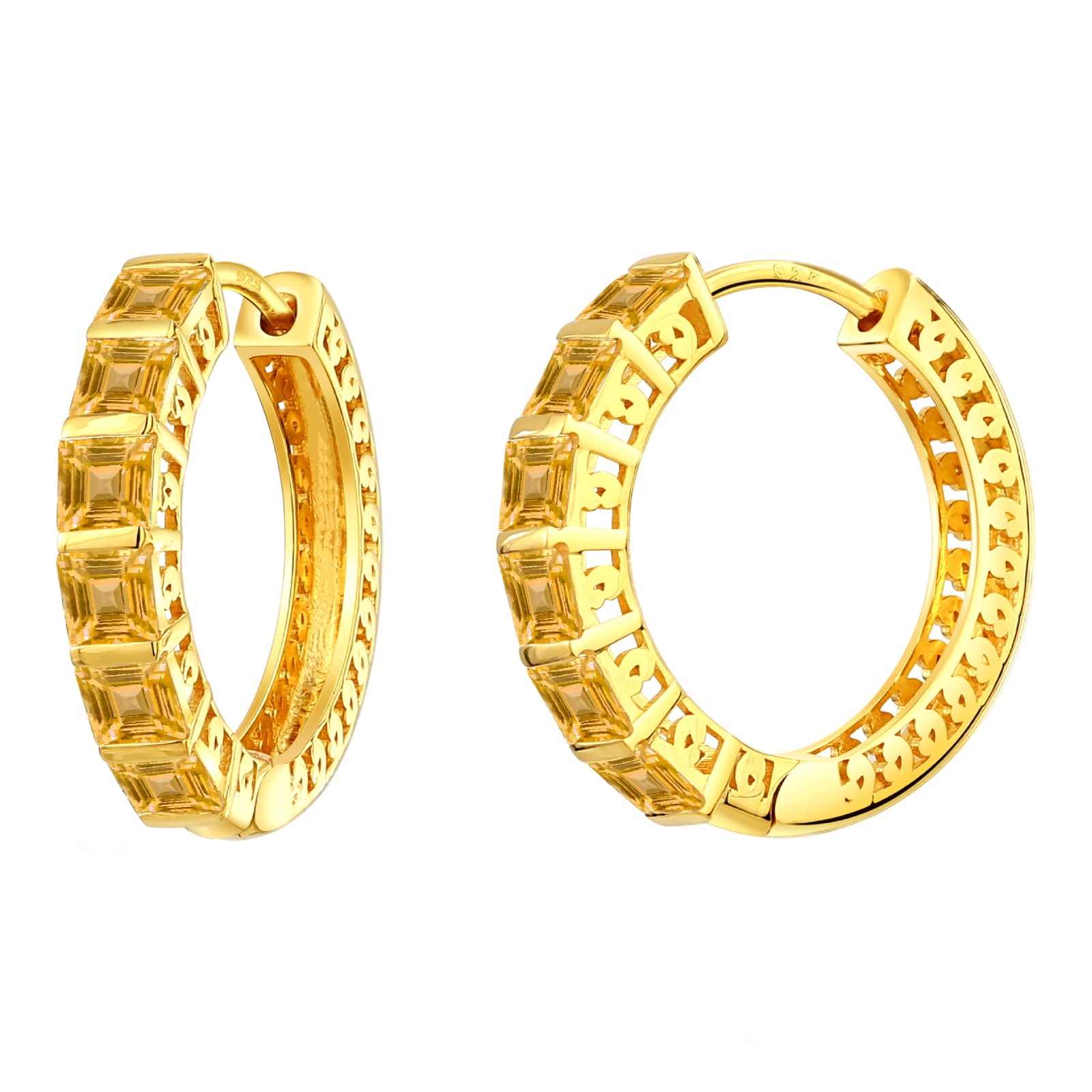 925 STERLING SILVER HUGGIE EARRINGS WITH CITRINE