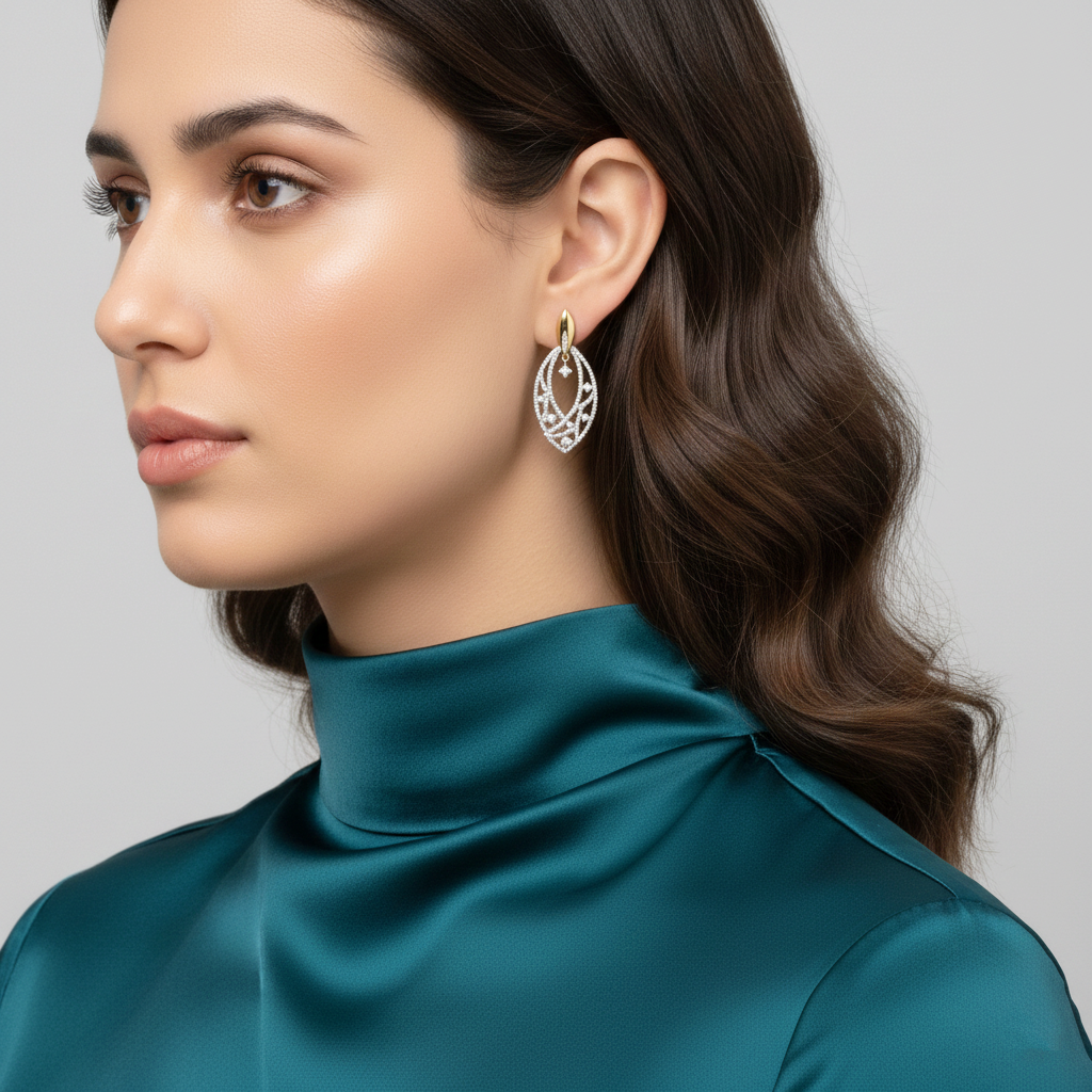 925 STERLING SILVER OPEN WORK EARRINGS WITH CUBIC ZIRCONIA