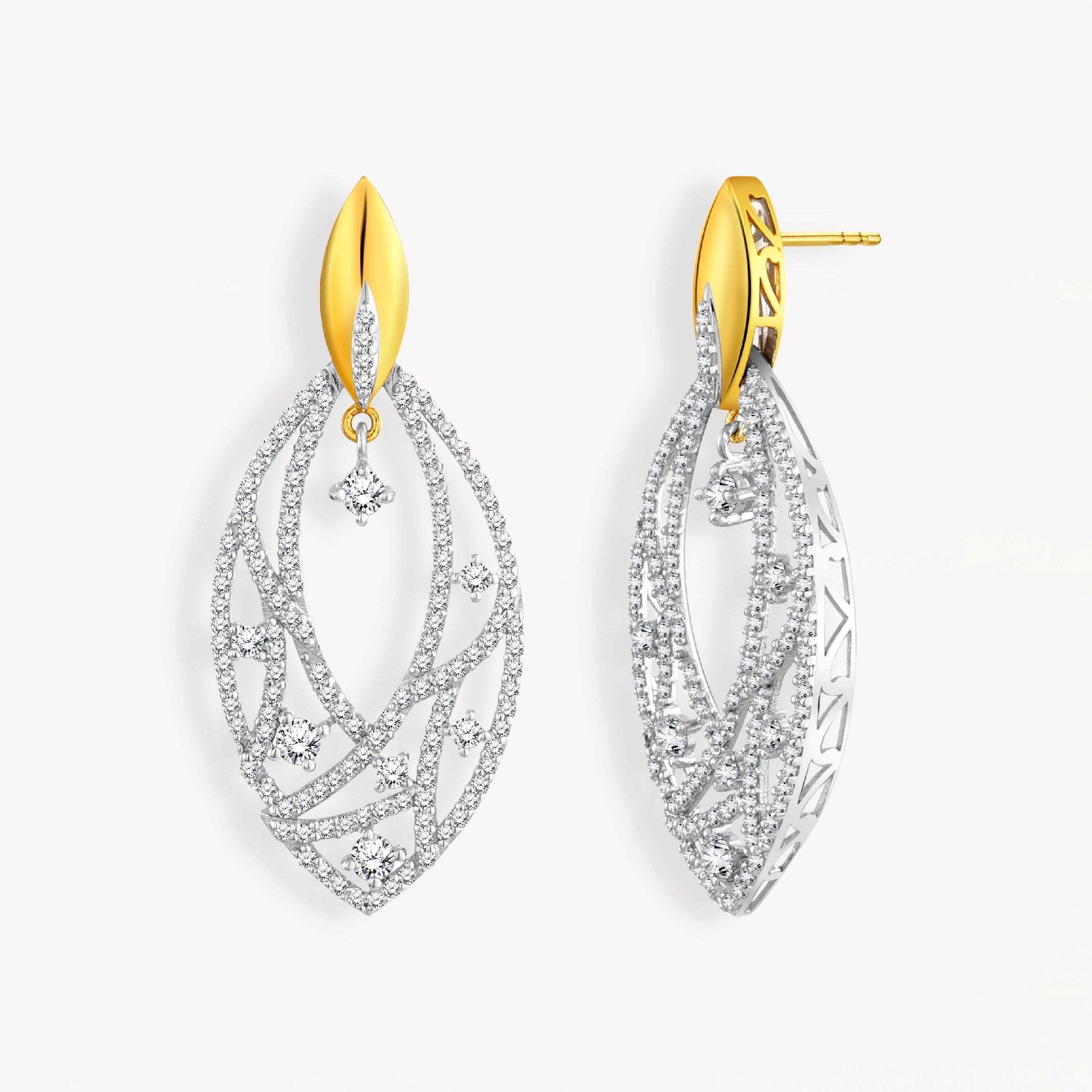 925 STERLING SILVER OPEN WORK EARRINGS WITH CUBIC ZIRCONIA