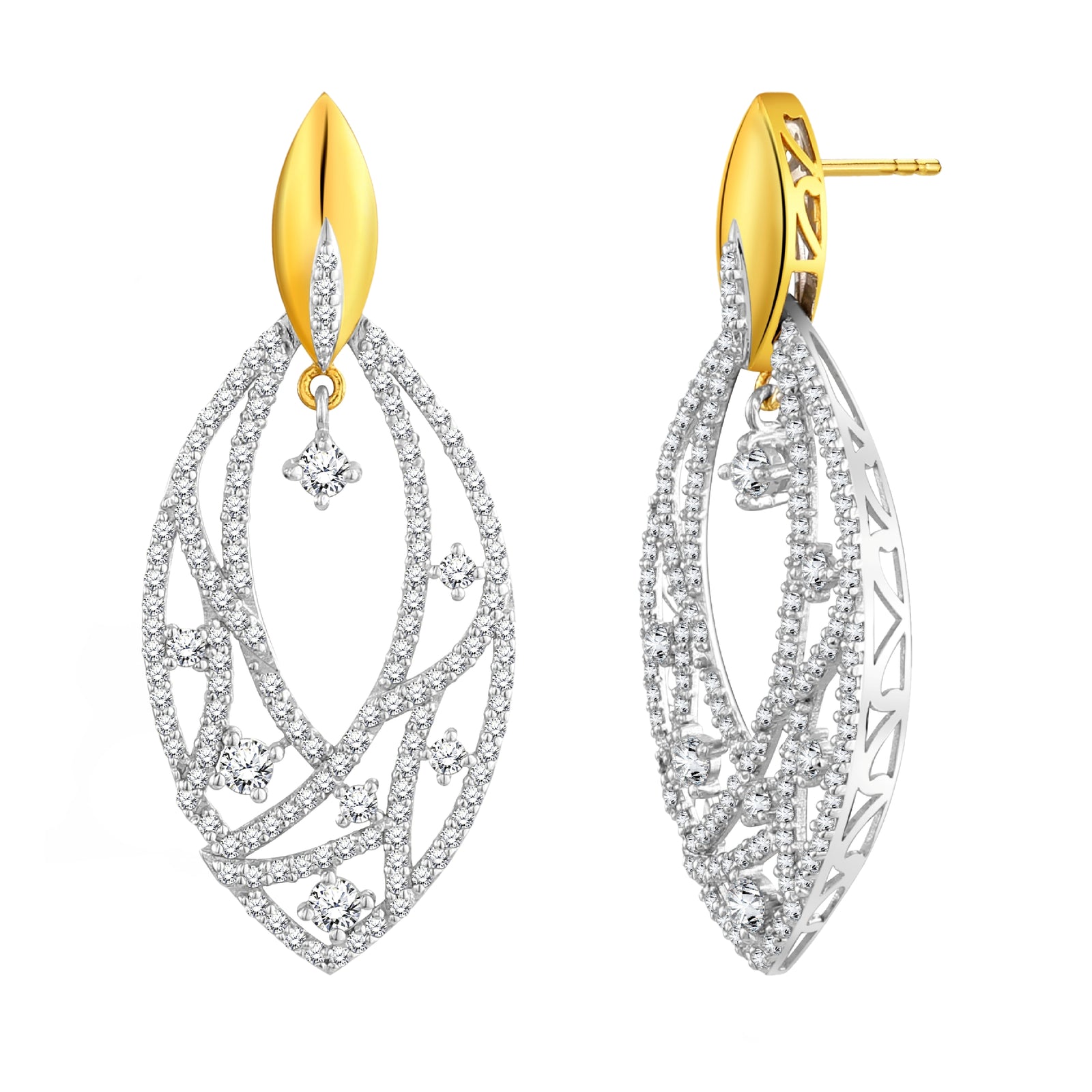 925 STERLING SILVER OPEN WORK EARRINGS WITH CUBIC ZIRCONIA