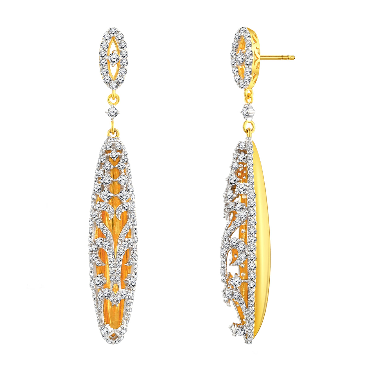 925 STERLING SILVER OPEN WORK EARRINGS WITH CUBIC ZIRCONIA