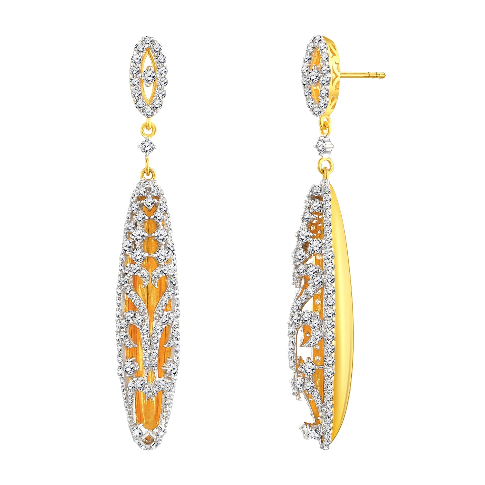 925 STERLING SILVER OPEN WORK EARRINGS WITH CUBIC ZIRCONIA