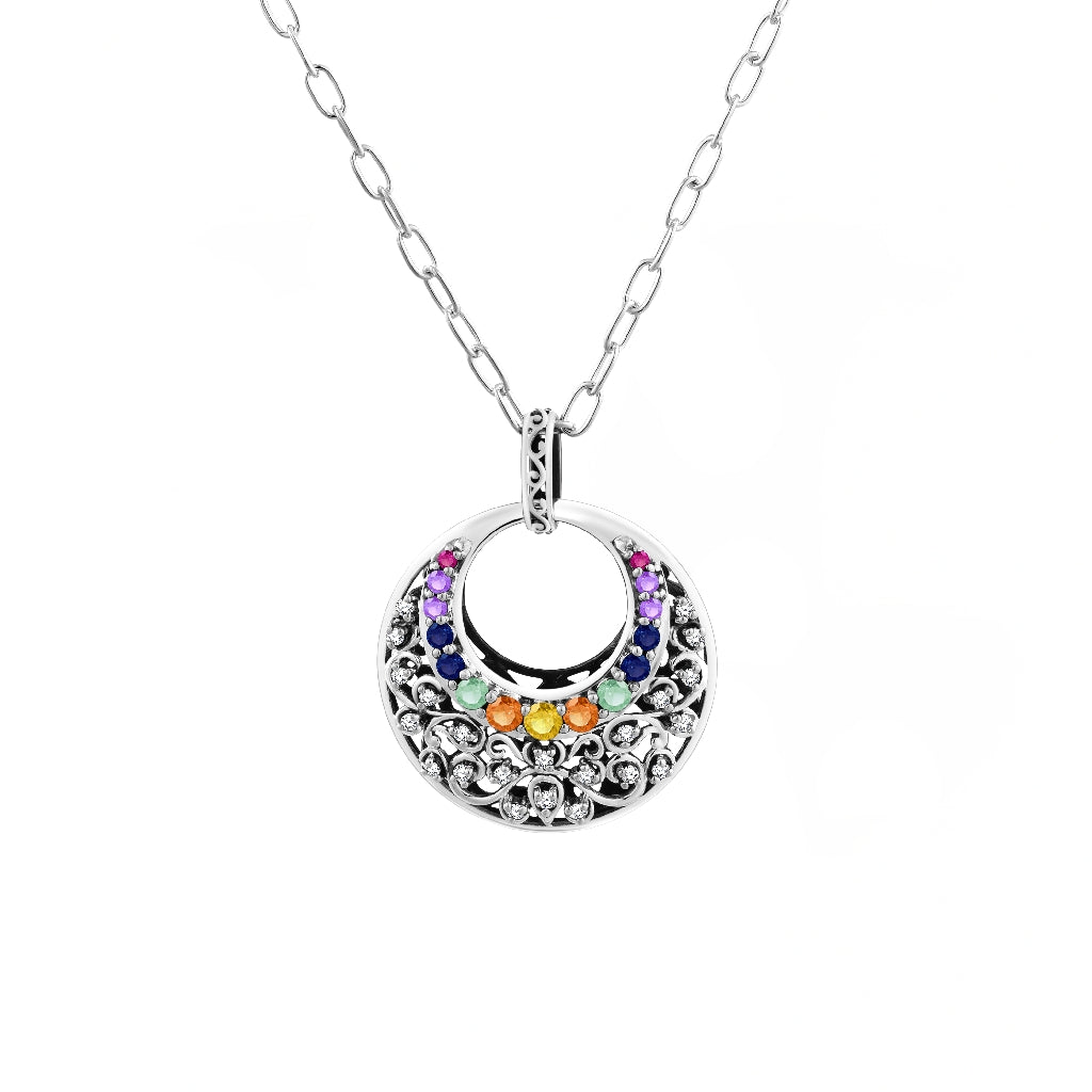 925 STERLING SILVER MULTICOLOR STONES PENDANT WITH CHAIN