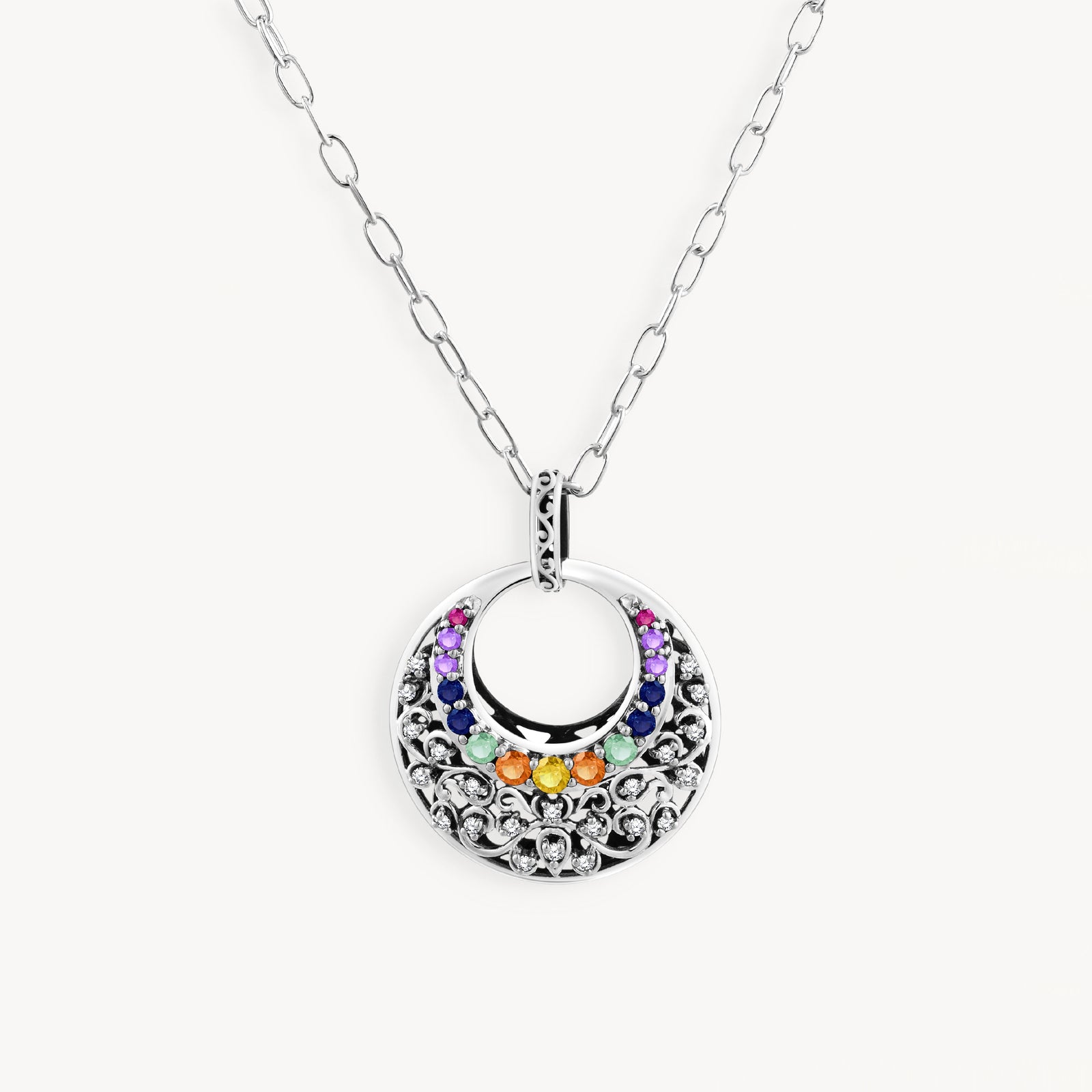 925 STERLING SILVER MULTICOLOR STONES PENDANT WITH CHAIN