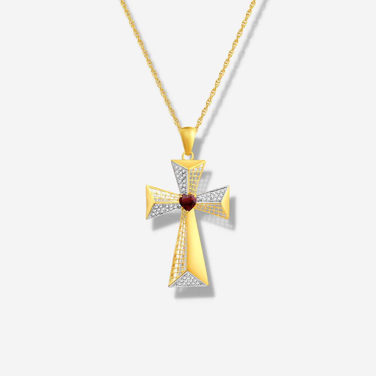 925 STERLING SILVER CROSS PENDANT WITH GARNET