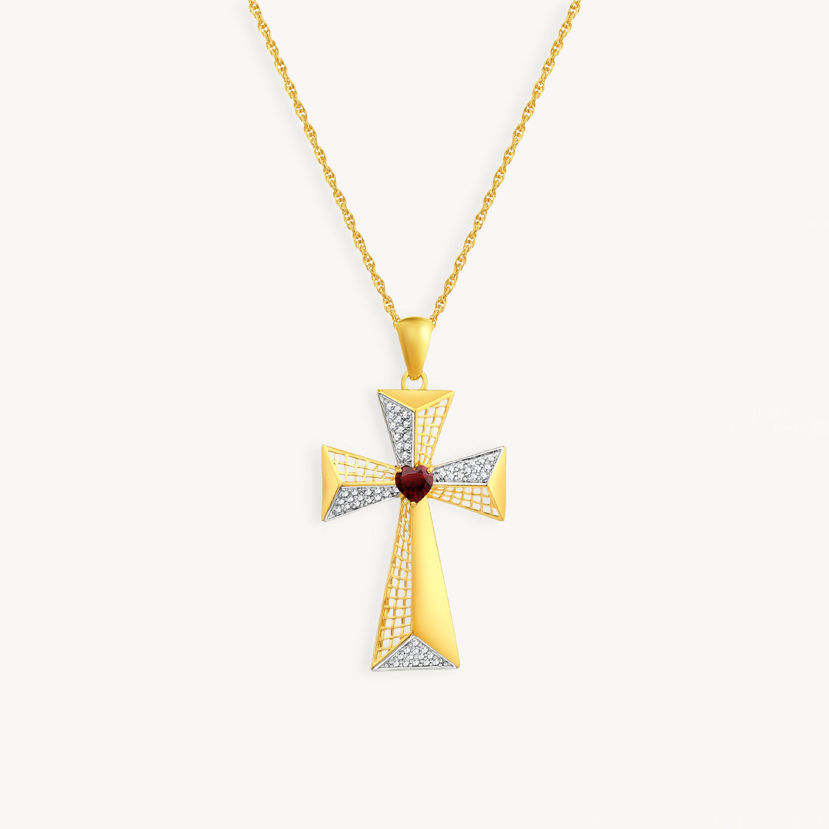 925 STERLING SILVER CROSS PENDANT WITH GARNET