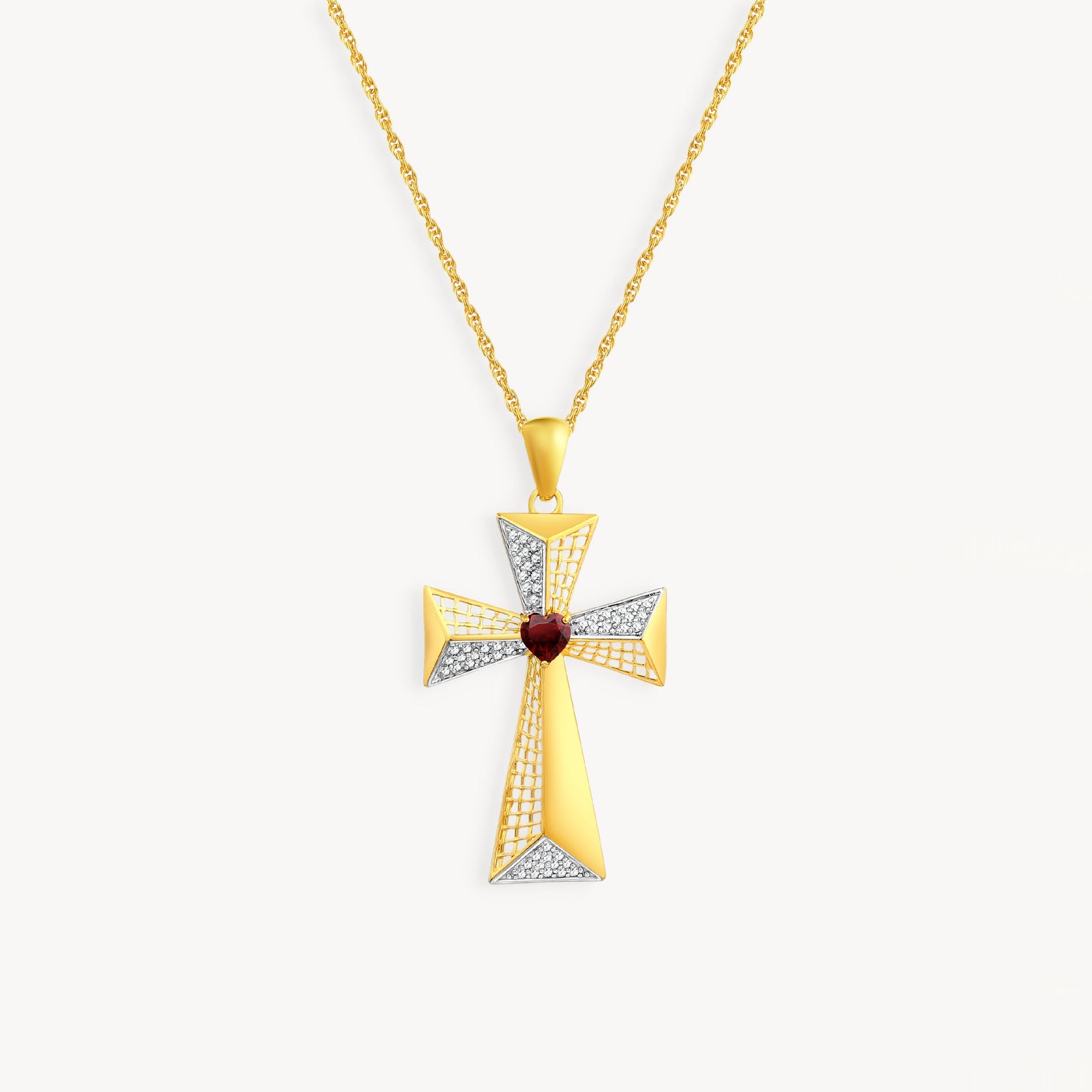 925 STERLING SILVER CROSS PENDANT WITH GARNET