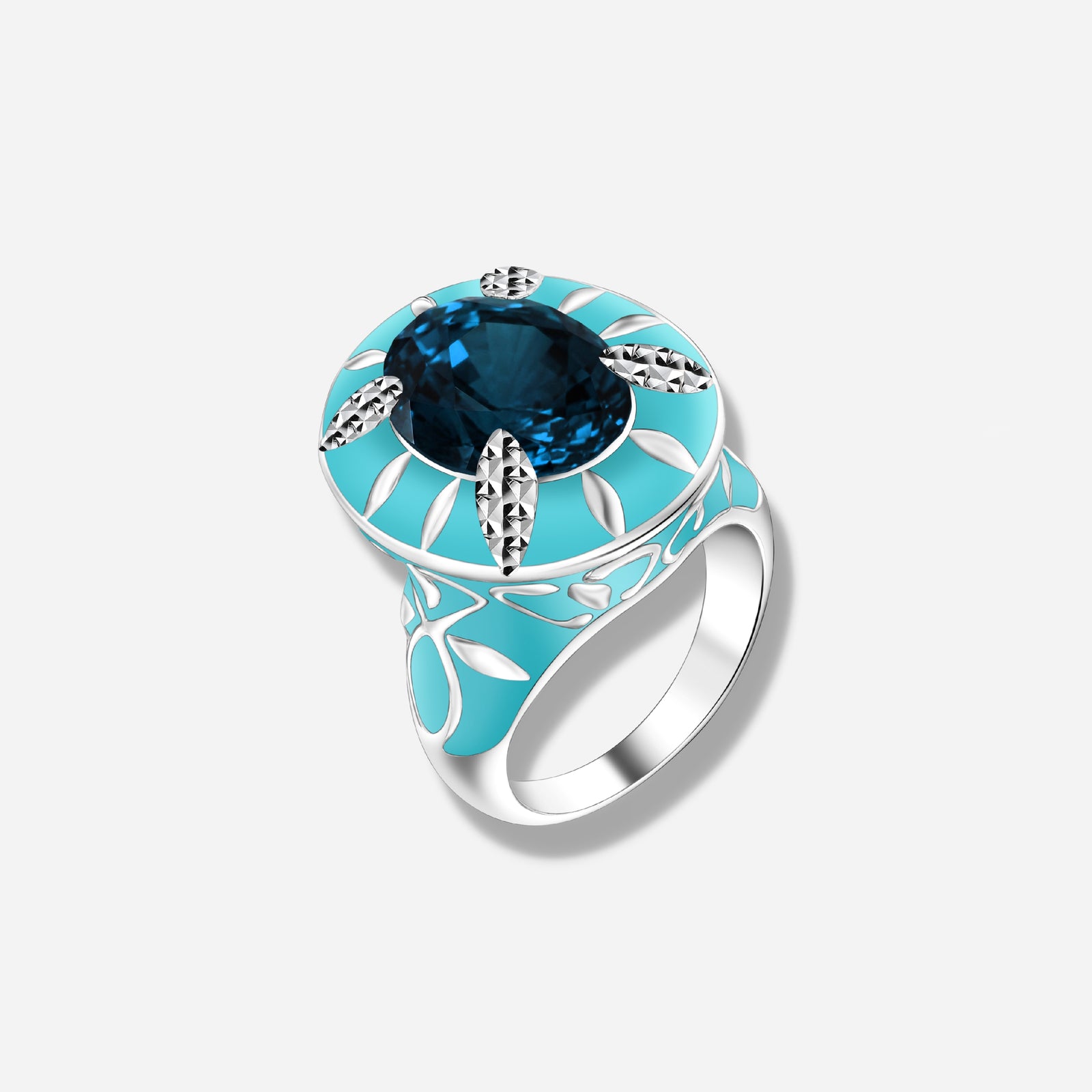925 STERLING SILVER RING WITH LONDON BLUE