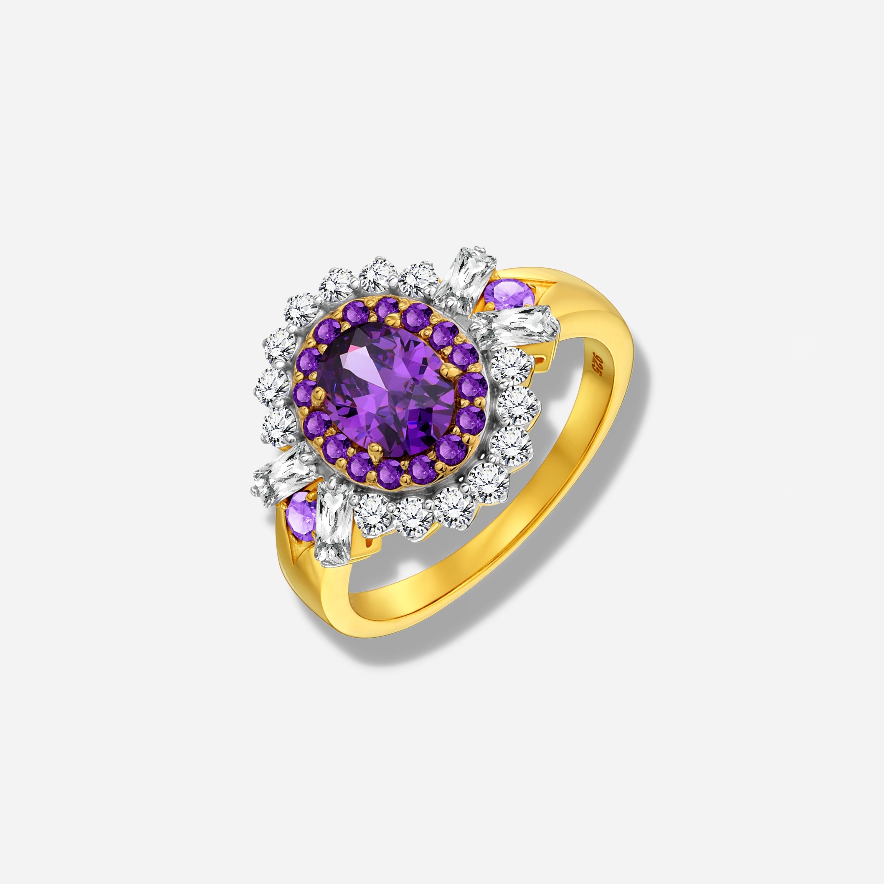 925 STERLING SILVER RING WITH AMETHYST CUBIC ZIRCONIA