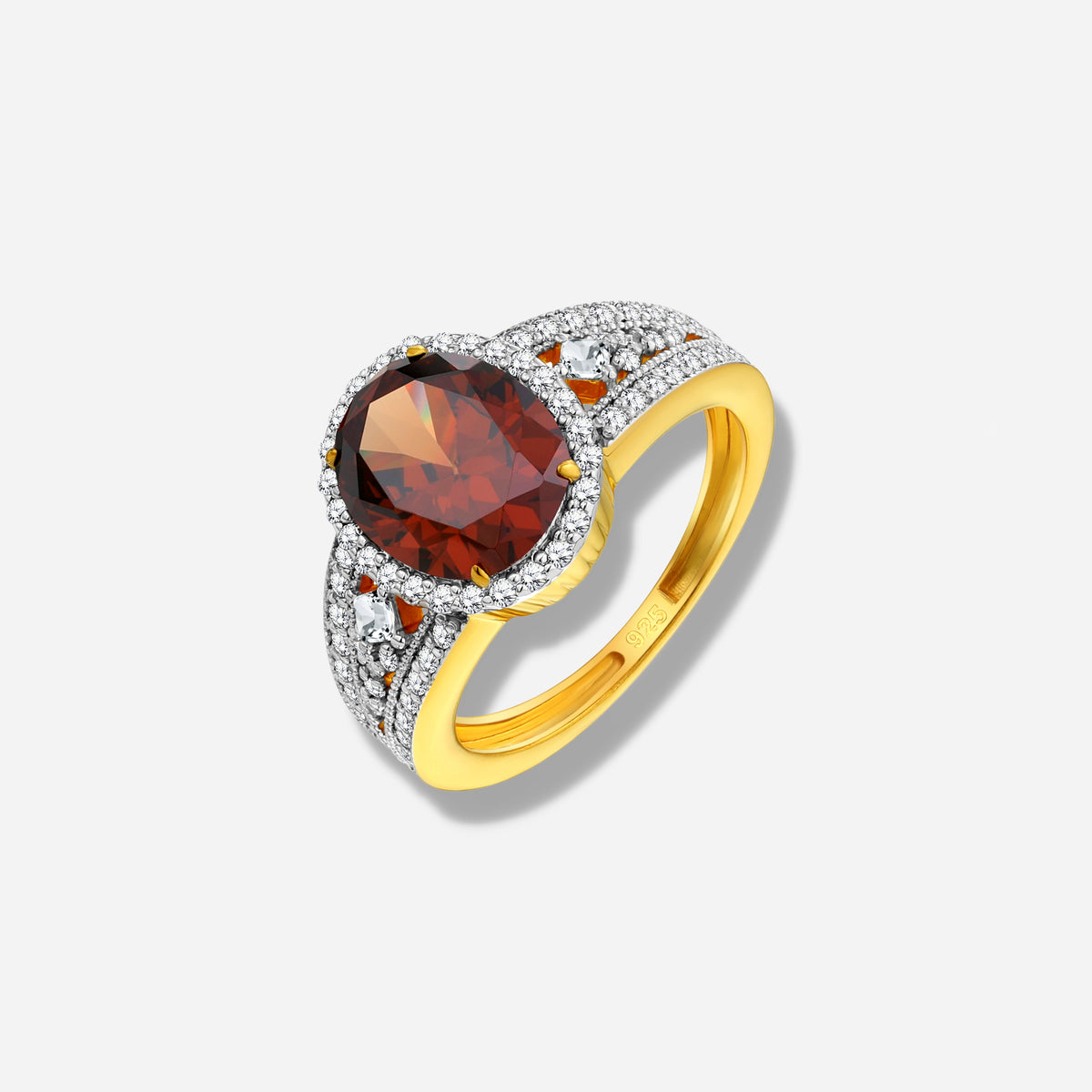 925 STERLING SILVER RING WITH BROWN CUBIC ZIRCONIA