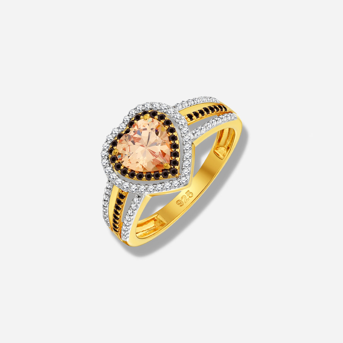 925 STERLING SILVER RING WITH PEACH HEART CUBIC ZIRCONIA
