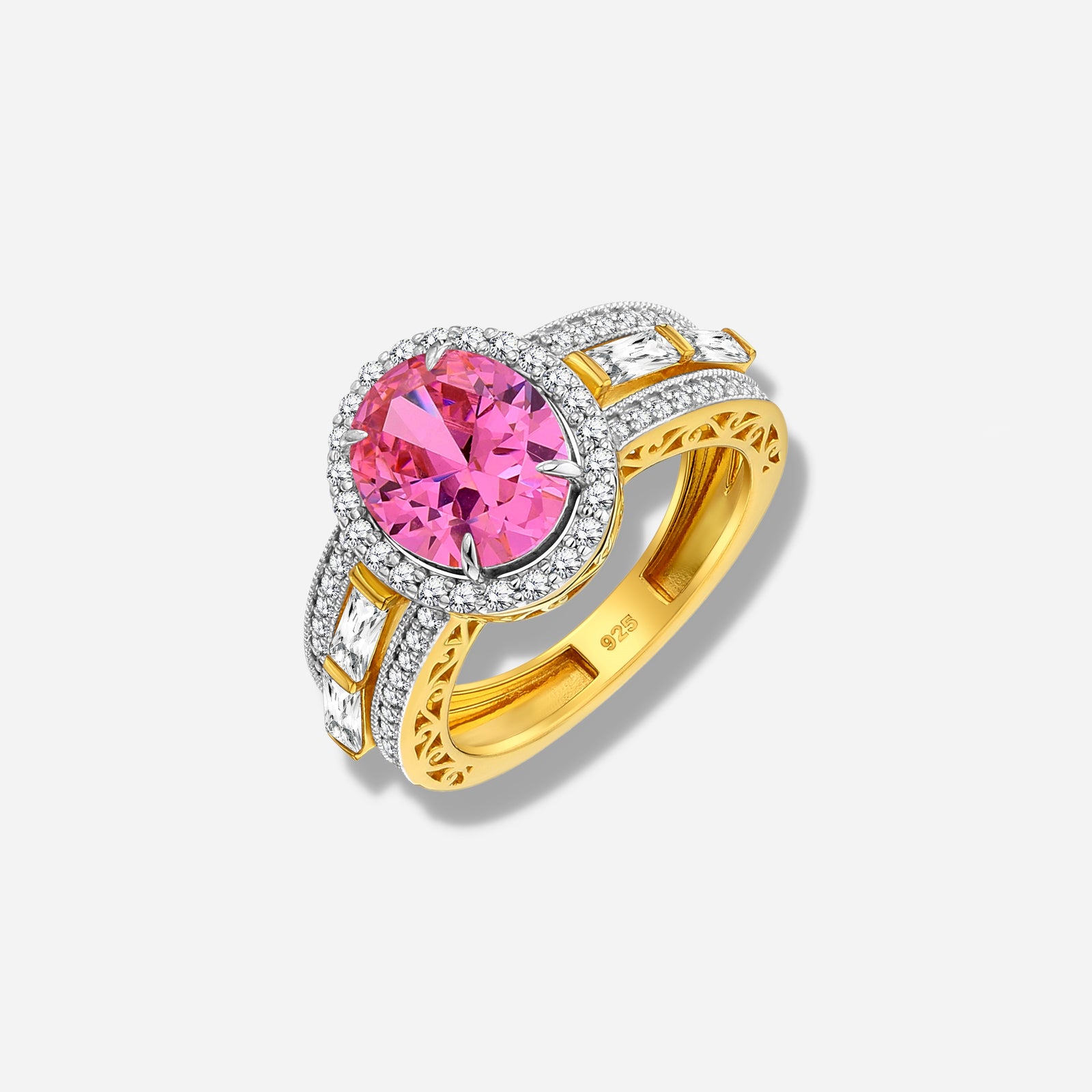 925 STERLING SILVER RING WITH PINK CUBIC ZIRCONIA