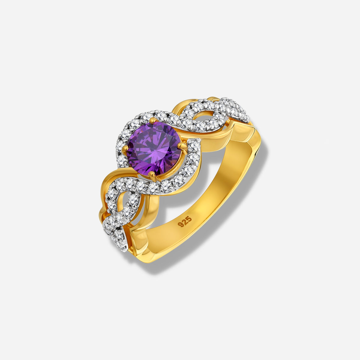 925 STERLING SILVER RING WITH AMETHYST CUBIC ZIRCONIA